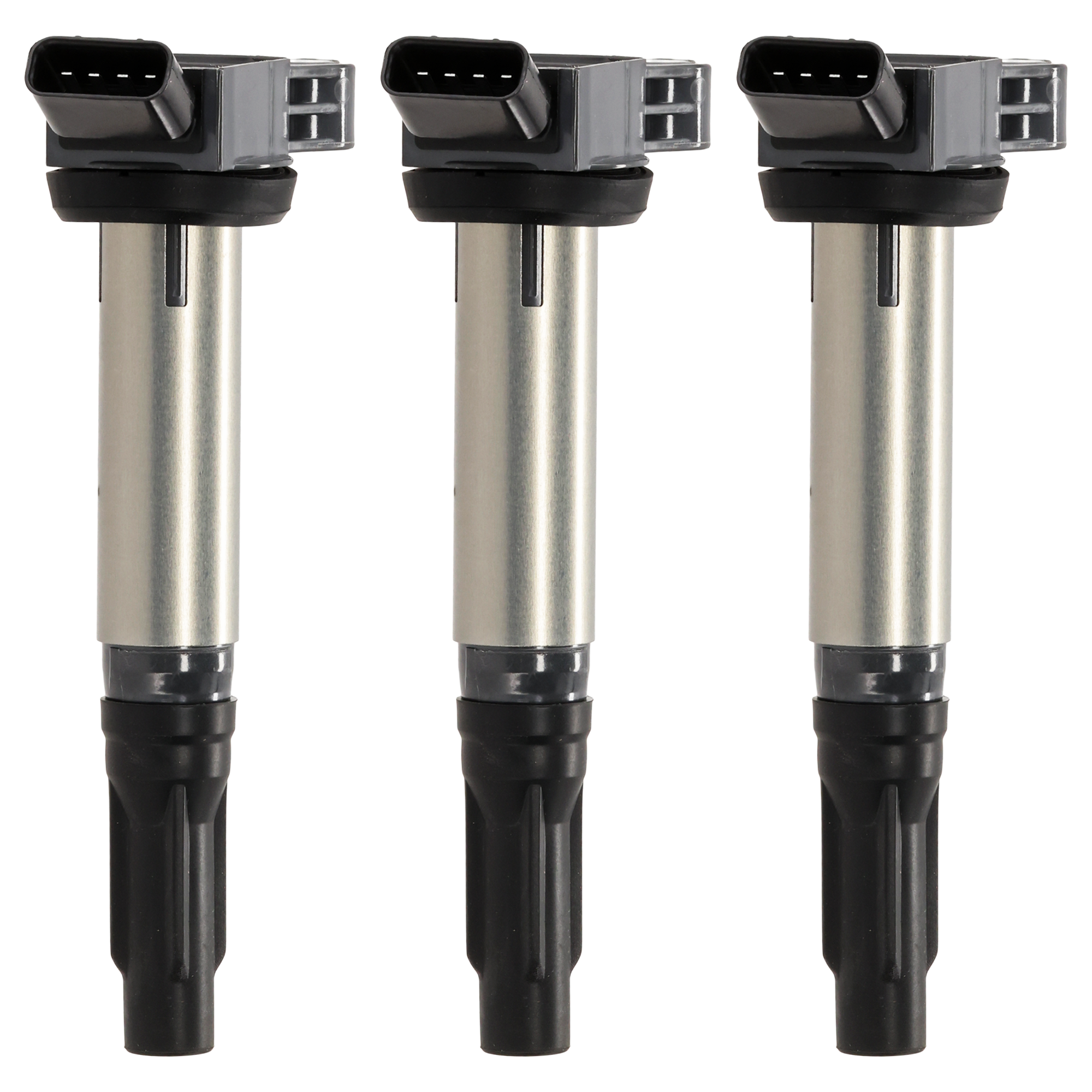 AM 4RUNNER 10-22 AVALON 05-18 IGNITION COIL 12V 4 Prong Male Terminal Blade Type Black and Chrome Coil on Plug Set of 3 SKU SET JL504609-3 OEM 5052-48726-50099-230480-23