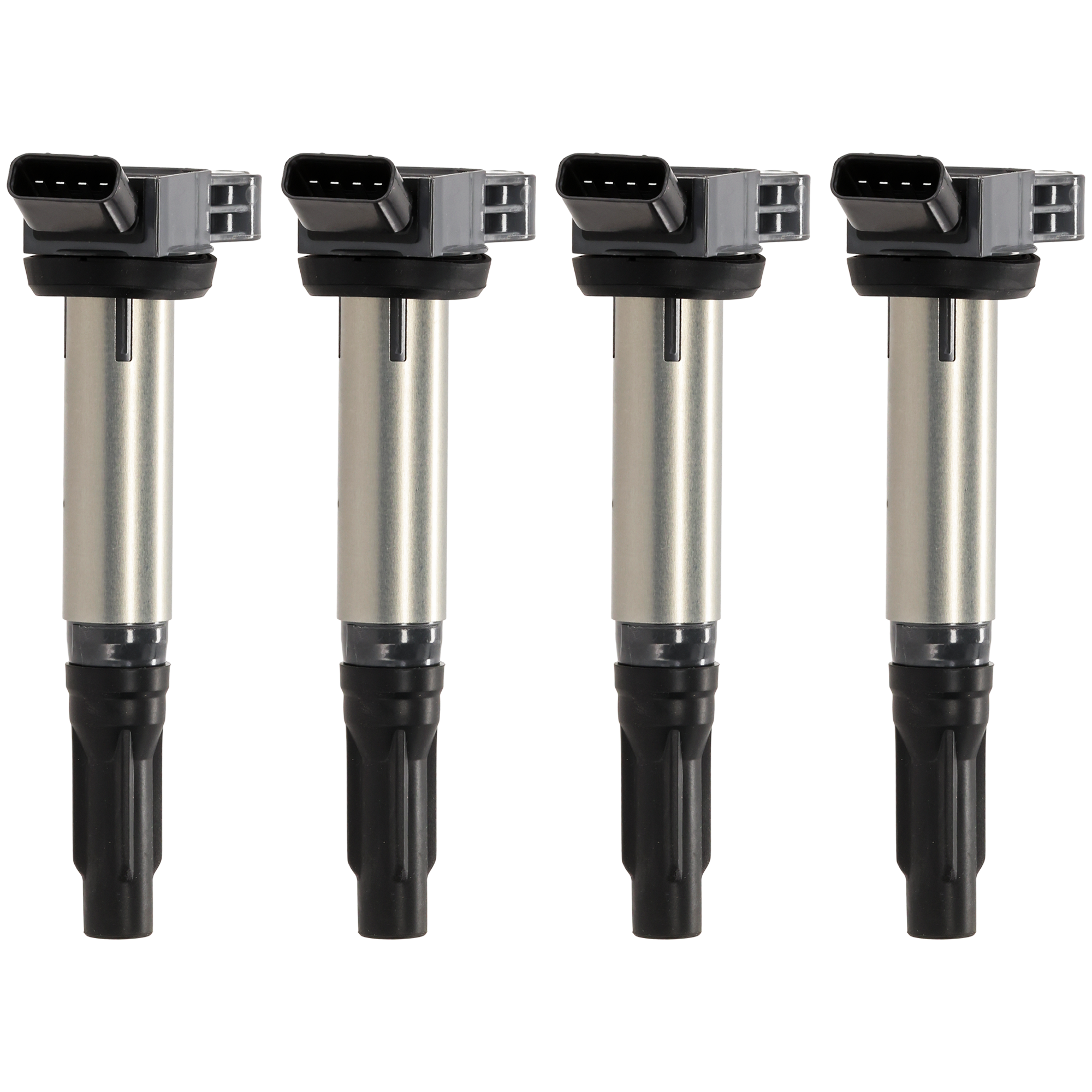 AM 4RUNNER 10-22 AVALON 05-18 IGNITION COIL 12V 4 Prong Male Terminal Blade Type Black and Chrome Coil on Plug Set of 4 SKU SET JL504609-4 OEM 5052-48726-50099-230480-23