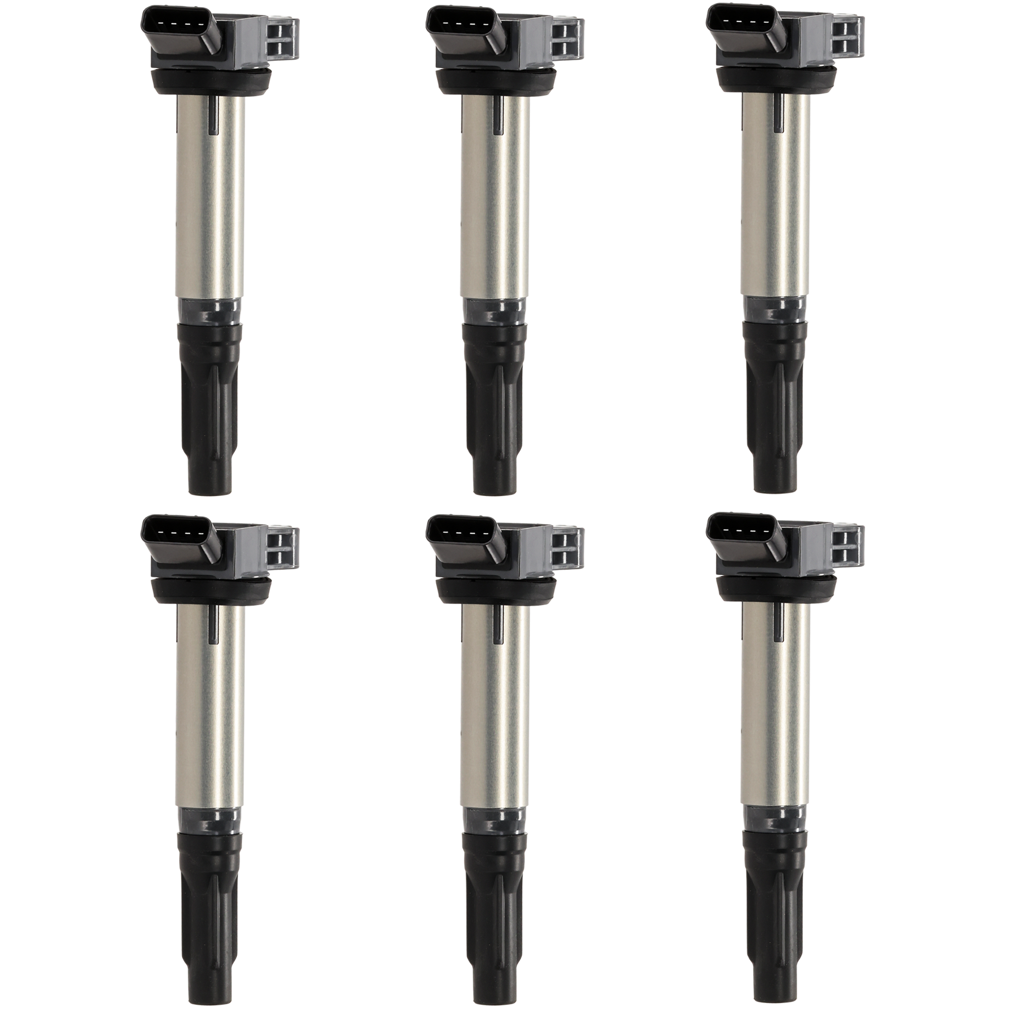 AM 4RUNNER 10-22 AVALON 05-18 IGNITION COIL 12V 4 Prong Male Terminal Blade Type Black and Chrome Coil on Plug Set of 6 SKU SET JL504609-6 OEM 5052-48726-50099-230480-23