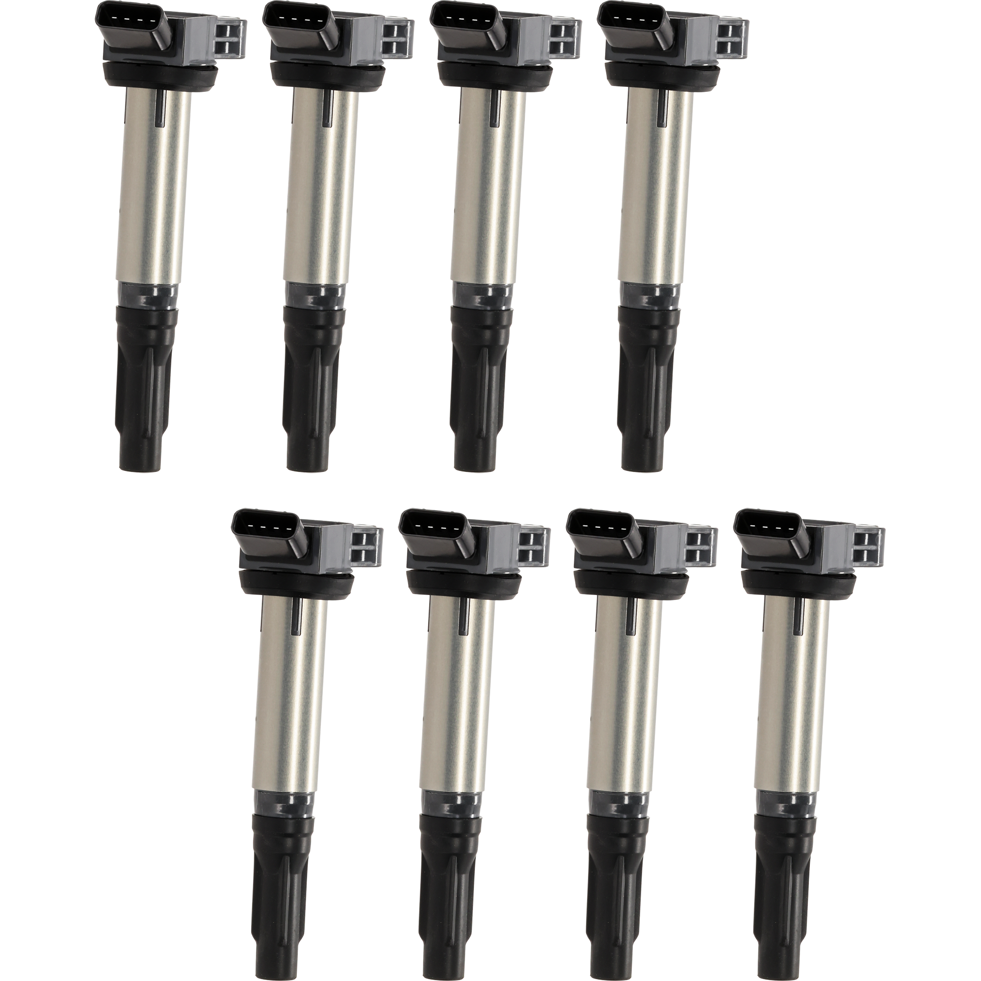 AM 4RUNNER 10-22 AVALON 05-18 IGNITION COIL 12V 4 Prong Male Terminal Blade Type Black and Chrome Coil on Plug Set of 8 SKU SET JL504609-8 OEM 5052-48726-50099-230480-23