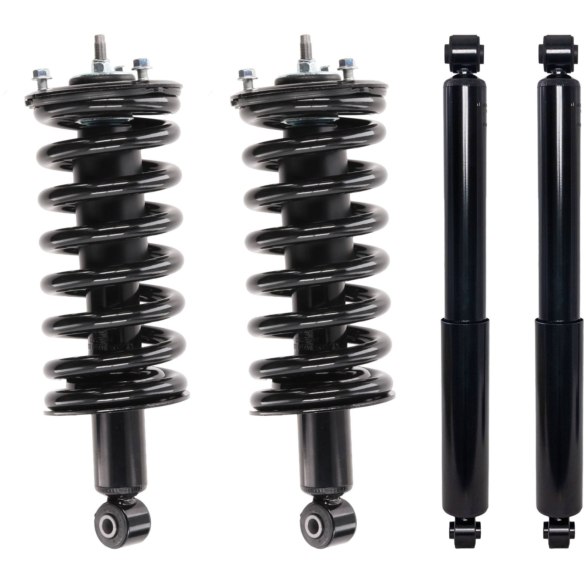 AM TITAN 04-15 FRONT AND REAR SHOCK AND FULLY LOADED STRUT RH AND LH Gas Charged Twin tube Four Wheel Drive Set of 4 SKU SET JN280531-4 OEM 561107S326 E61109FE4B E62009FF