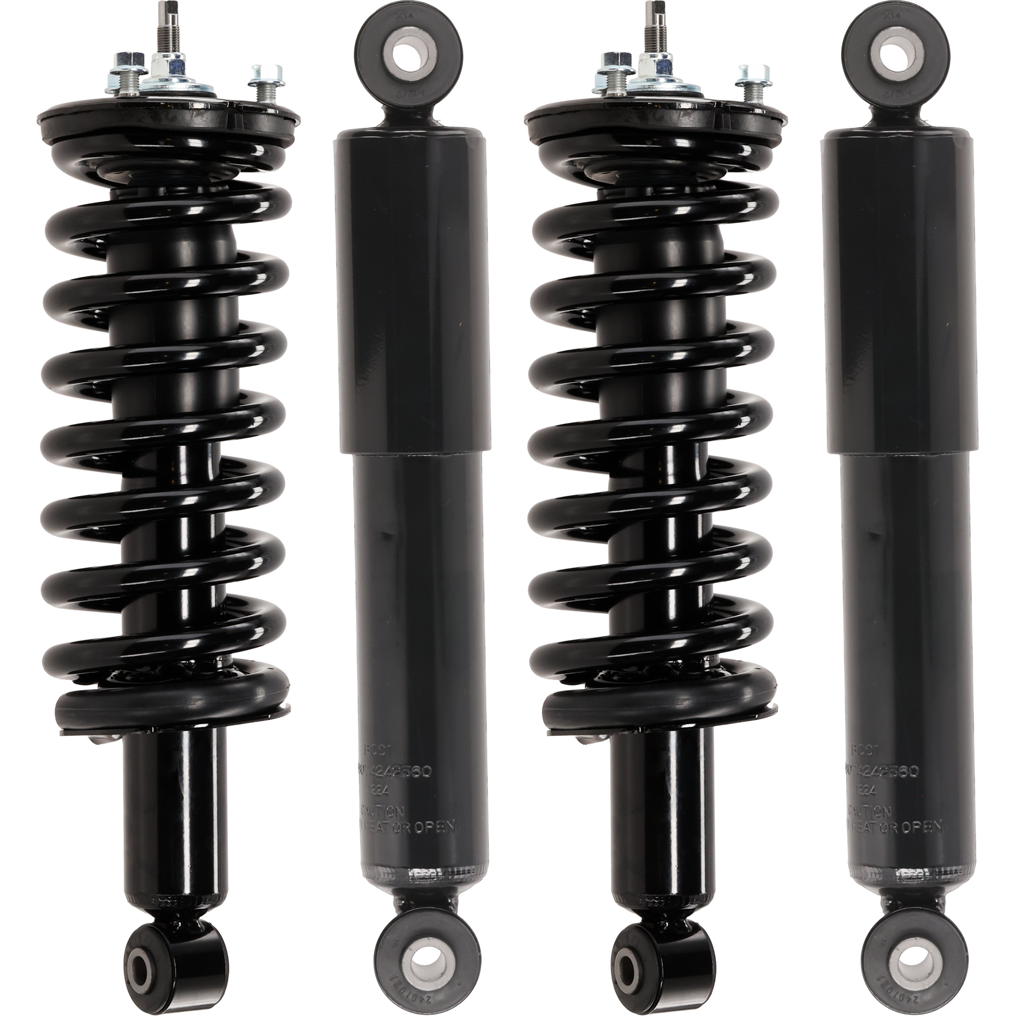 AM PATHFINDER 05-12 FRONT AND REAR SHOCK AND FULLY LOADED STRUT RH AND LH Gas Charged Twin tube Set of 4 SKU SET JN280532-4 OEM 56110EA025-56110EA026