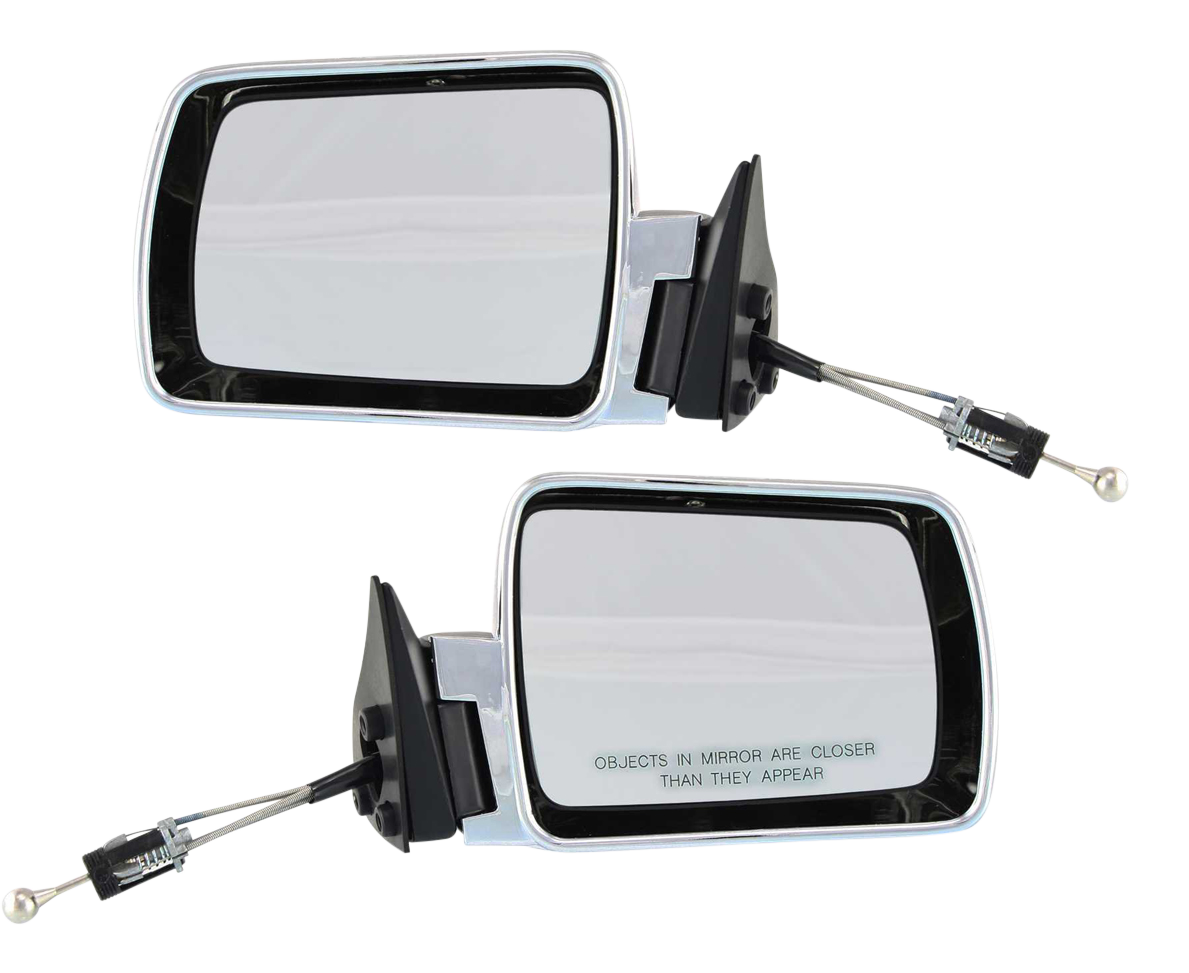 AM CHEROKEE 84-96 MIRROR RH AND LH Manual Adjust Non Folding Non Heated Chrome No Auto dimming BSD Memory and Signal Light SKU SET JP15CR Partslink CH1320156 CH1321156 OEM 55034120-55034121