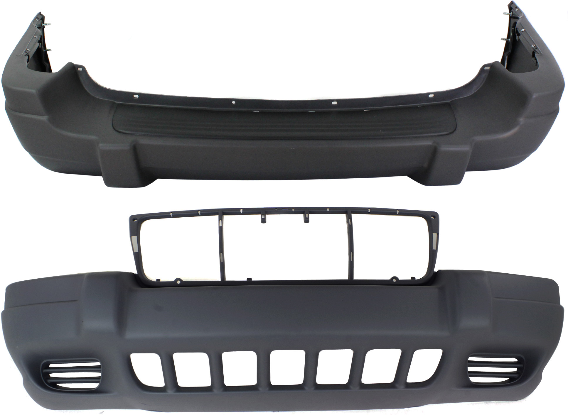 AM GRAND CHEROKEE 99-03 FRONT BUMPER COVER Textured Laredo Model SKU SET JP3112-2 Partslink CH1000264 CH1100195 OEM 5EU79ZSPAB 5EU79HS5-5EU79XS9AB