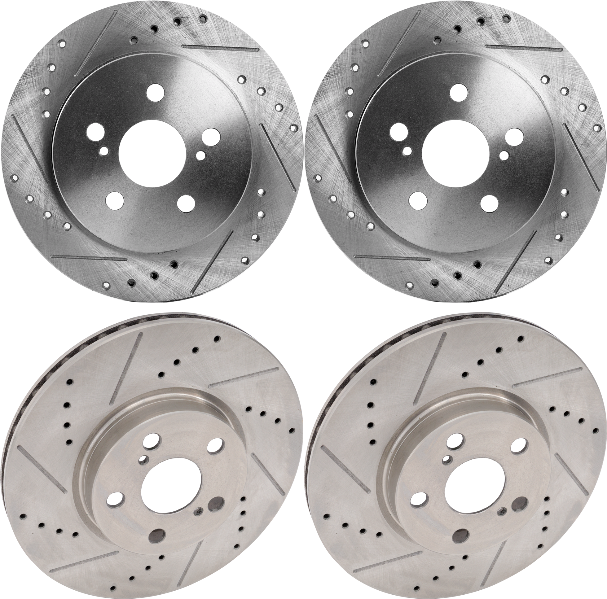 AM COROLLA 09-17 MATRIX 09-14 FRONT AND REAR BRAKE DISC 4 Wheel Set Cross drilled and Slotted SKU SET JS27110053DRS4 OEM 31505-44622-145818-0833353-850