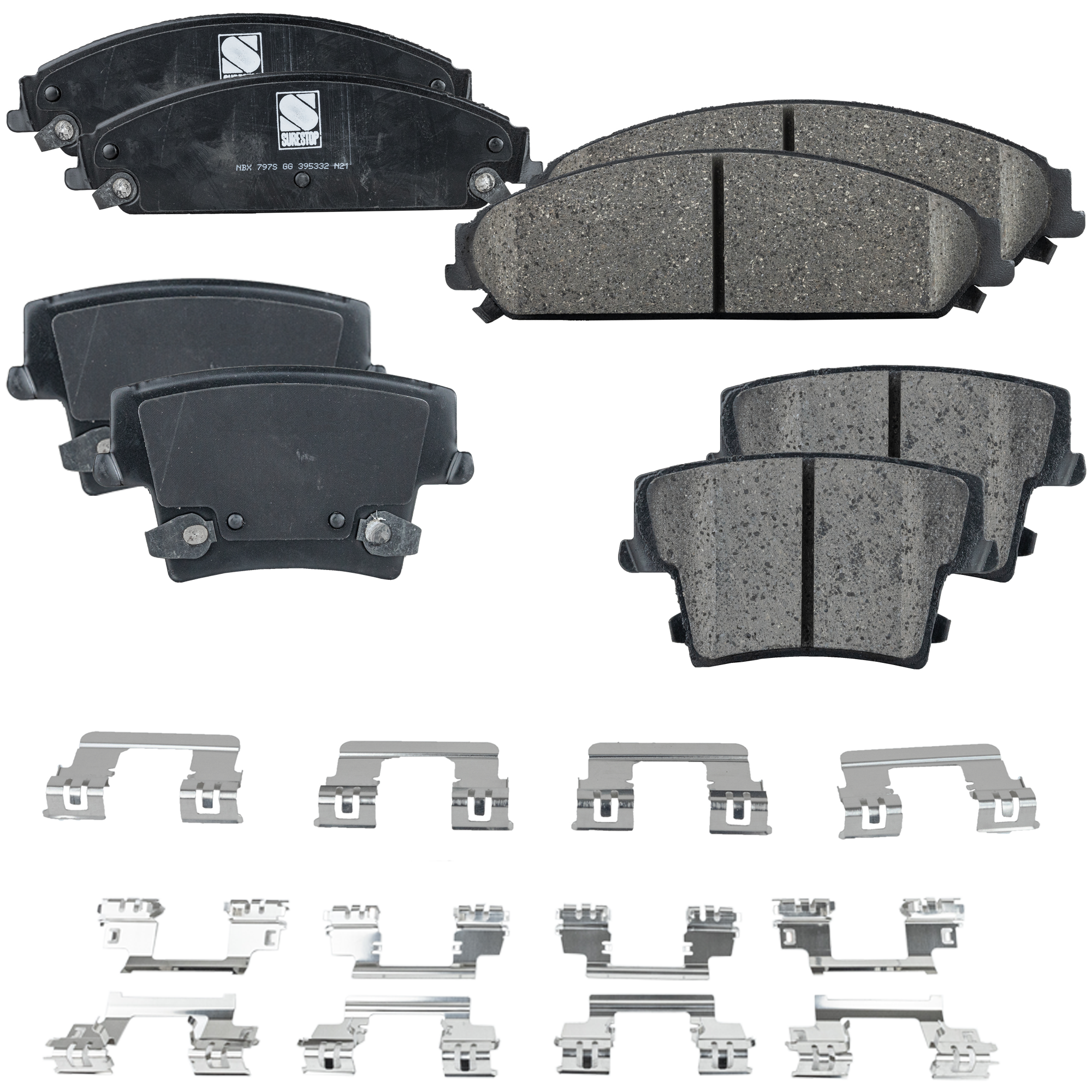 AM CHRYSLER 300-05-20 CHALLENGER 11-20 FRONT AND REAR BRAKE PAD SET 4 Wheel Set SKU SET JSSCP1058-4 C OEM 5137666AA 5142558AA 5175208AA