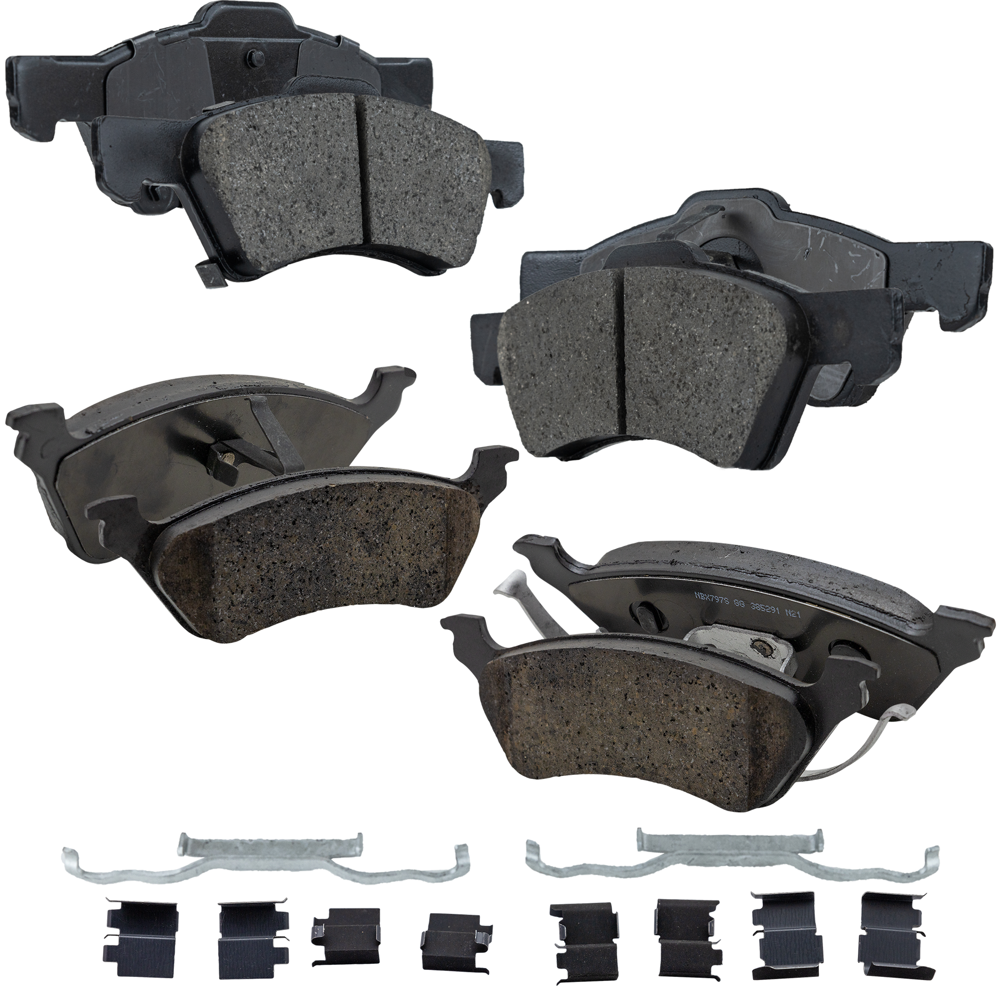 AM CARAVAN GRAND CARAVAN TOWN COUNTRY 01-07 FRONT AND REAR BRAKE PAD SET 4 Wheel Set SKU SET JSSCP857-4 OEM 5019803AA 5019804AA 5019805AA