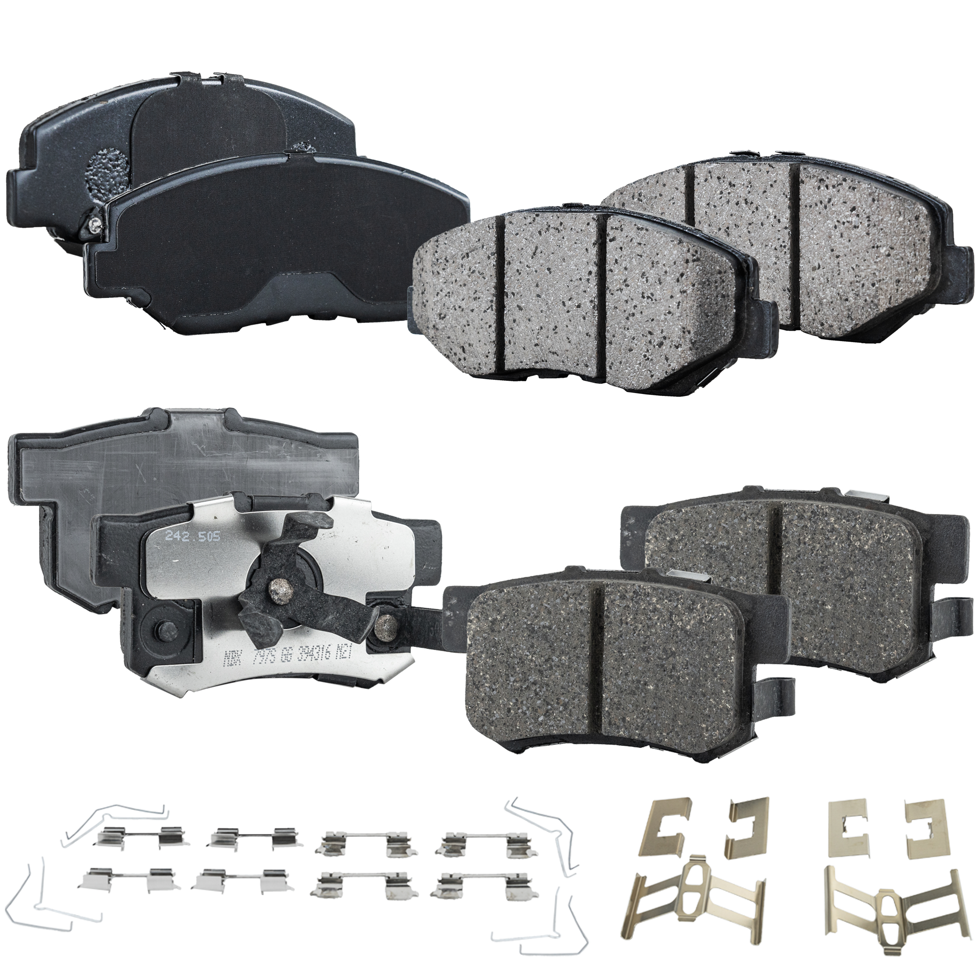 AM CR V 05-16 FRONT AND REAR BRAKE PAD SET 4 Wheel Set SKU SET JSSCP914-4 E OEM 43022S9A010-43022S9A020-43022S