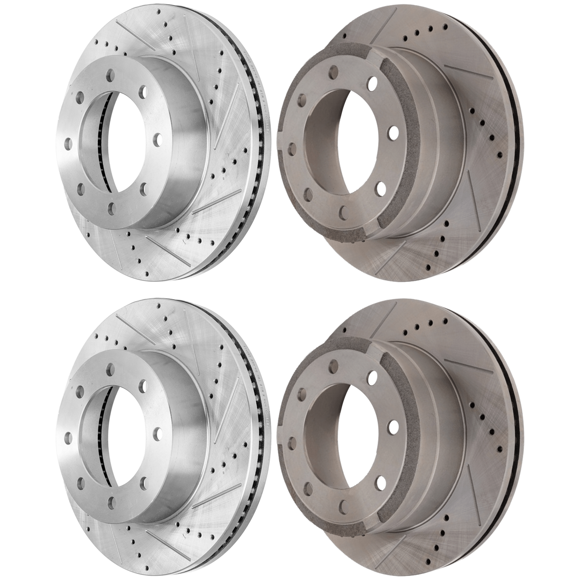 AM F 250 F 350 SUPER DUTY 12-21 FRONT AND REAR BRAKE DISC Cross drilled and Slotted Set of 4 SKU SET JSTPF27110075DRS OEM 42292-681016-850349-60054223-6
