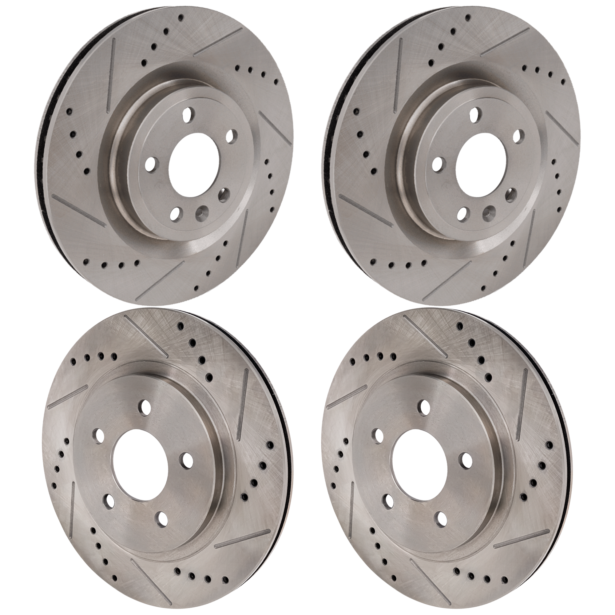 AM MUSTANG 11-14 FRONT AND REAR BRAKE DISC Cross drilled and Slotted Set of 4 SKU SET JSTPF27110138DRS OEM 42136-54131-900243-60054058-42