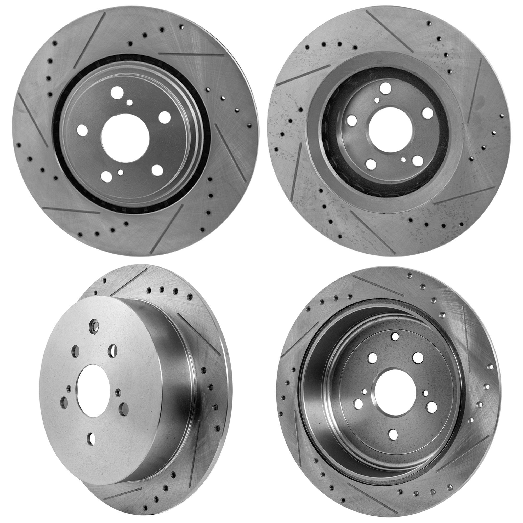 AM HIGHLANDER 14-16 RX350 RX450H 10-15 FRONT AND REAR BRAKE DISC RH AND LH 4 Wheel Set Cross drilled and Slotted SKU SET JT27110027DRS4 OEM 31544-44691-0833498-850191-600