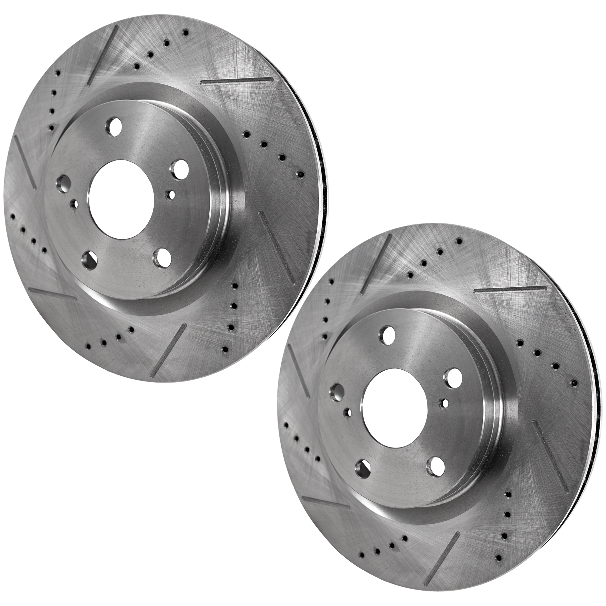 AM CAMRY 07-17 MATRIX 09-13 RAV4-06-18 FRONT BRAKE DISC RH AND LH Cross drilled and Slotted SKU SET JT27110045DRS2 OEM 31434-31551-44582-44748-145713