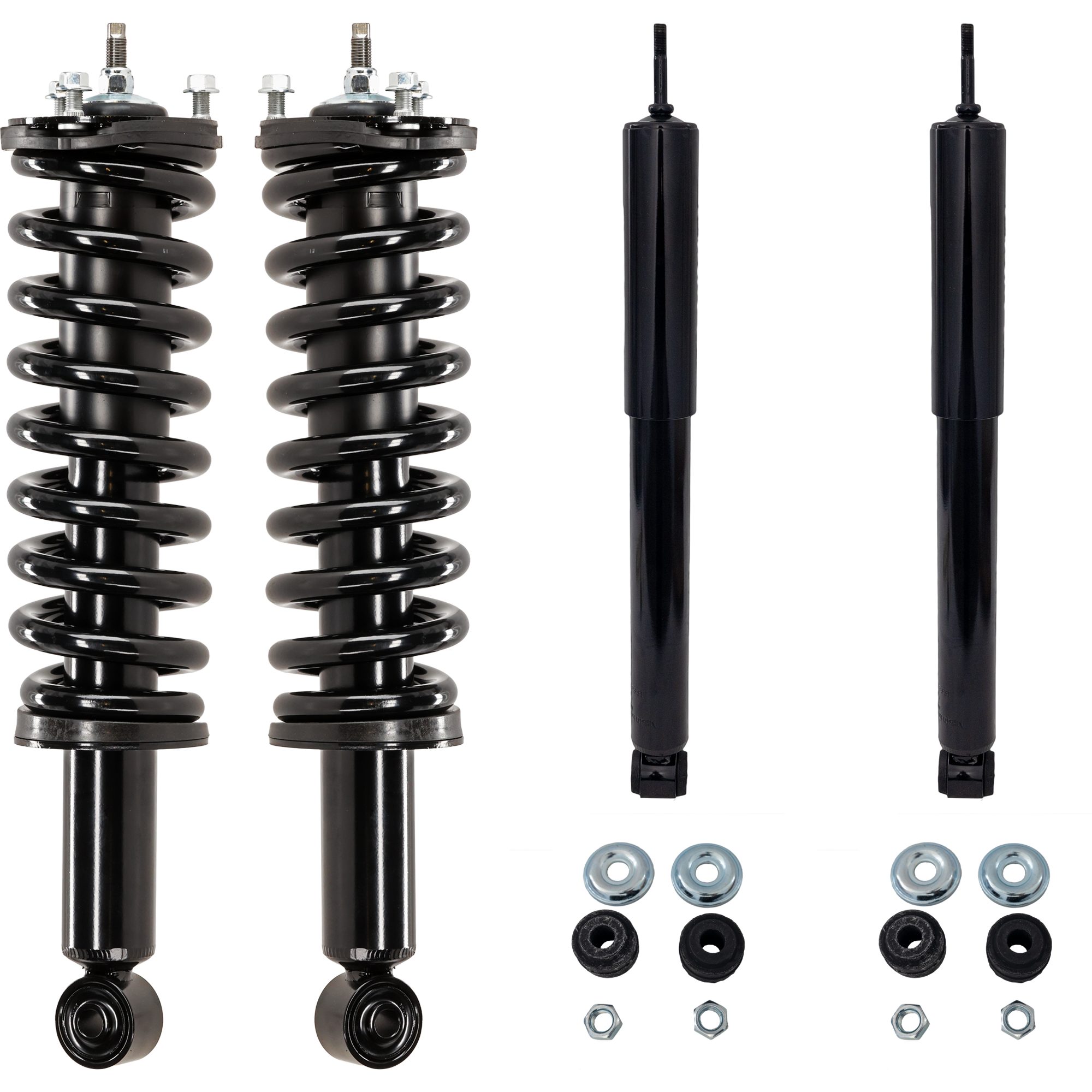AM 4RUNNER 96-02 FRONT AND REAR SHOCK AND FULLY LOADED STRUT RH AND LH Gas Charged Set of 4 SKU SET JT280565-4 OEM 11562-813760 LS3380291R LS5706