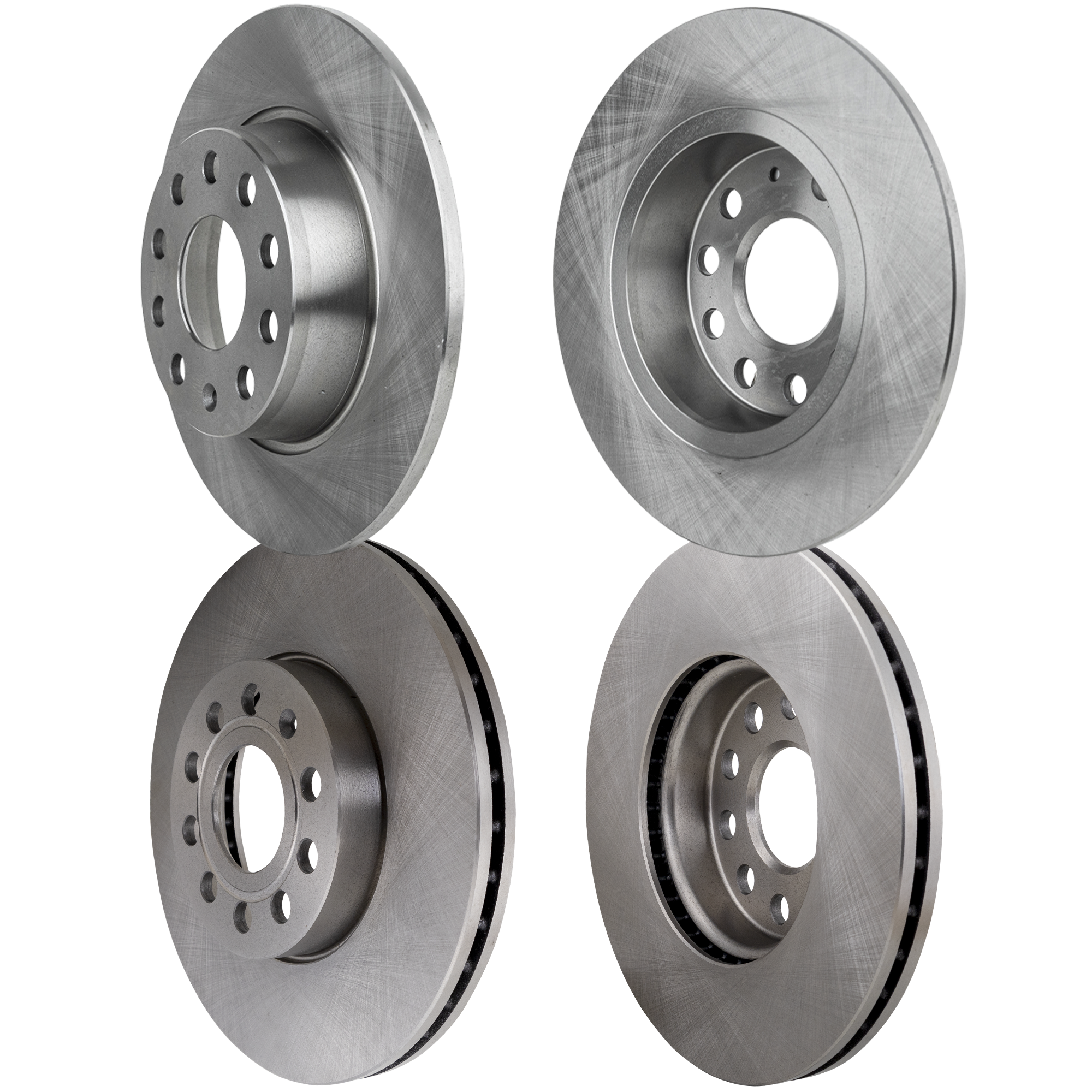 AM A3 A3 QUATTRO 15-19 FRONT AND REAR BRAKE DISC RH AND LH Plain Surface Vented Front Solid Rear 5 Lugs 4 Wheel Set SKU SET JV27110015-4 D OEM 1K0615301T 5C0615301A 1KD61530