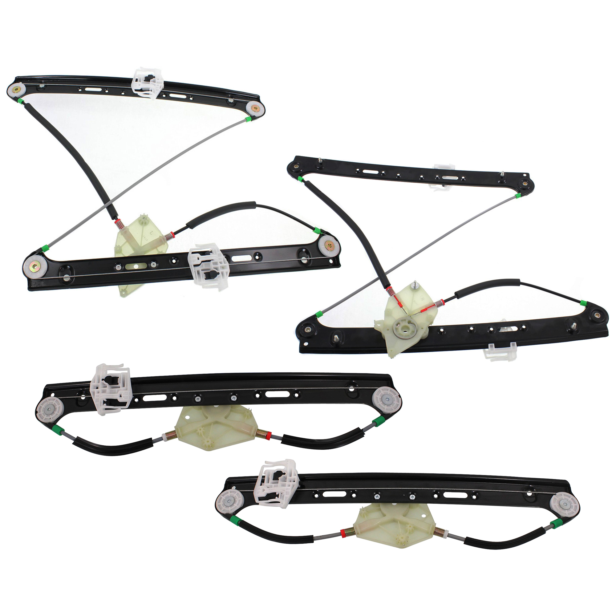 AM X3-04-10 FRONT AND REAR WINDOW REGULATOR RH AND LH Power w o Motor SKU SET JWB462915-4 Partslink BM1350108 BM1351108 BM1550110 BM1551110 OEM 51333448249-51333448250-513534