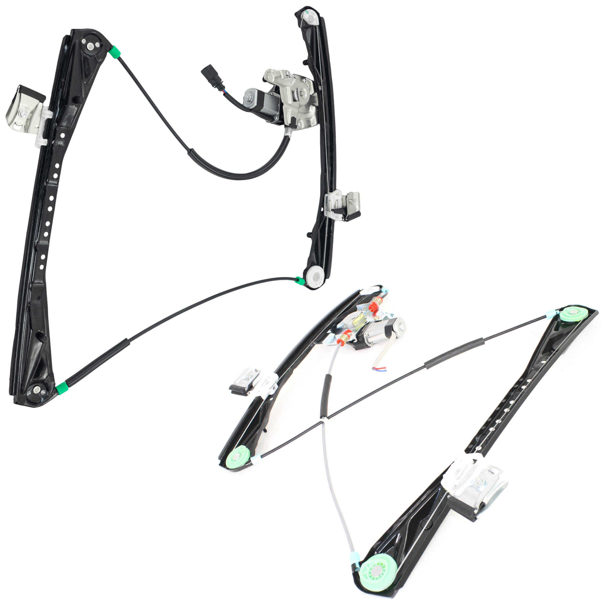 AM LS 00-02 FRONT WINDOW REGULATOR RH and LH Power w Motor SKU SET JWJ462907 Partslink FO1350142 FO1351142 OEM YW4Z5423208AA YW4Z5423209AA