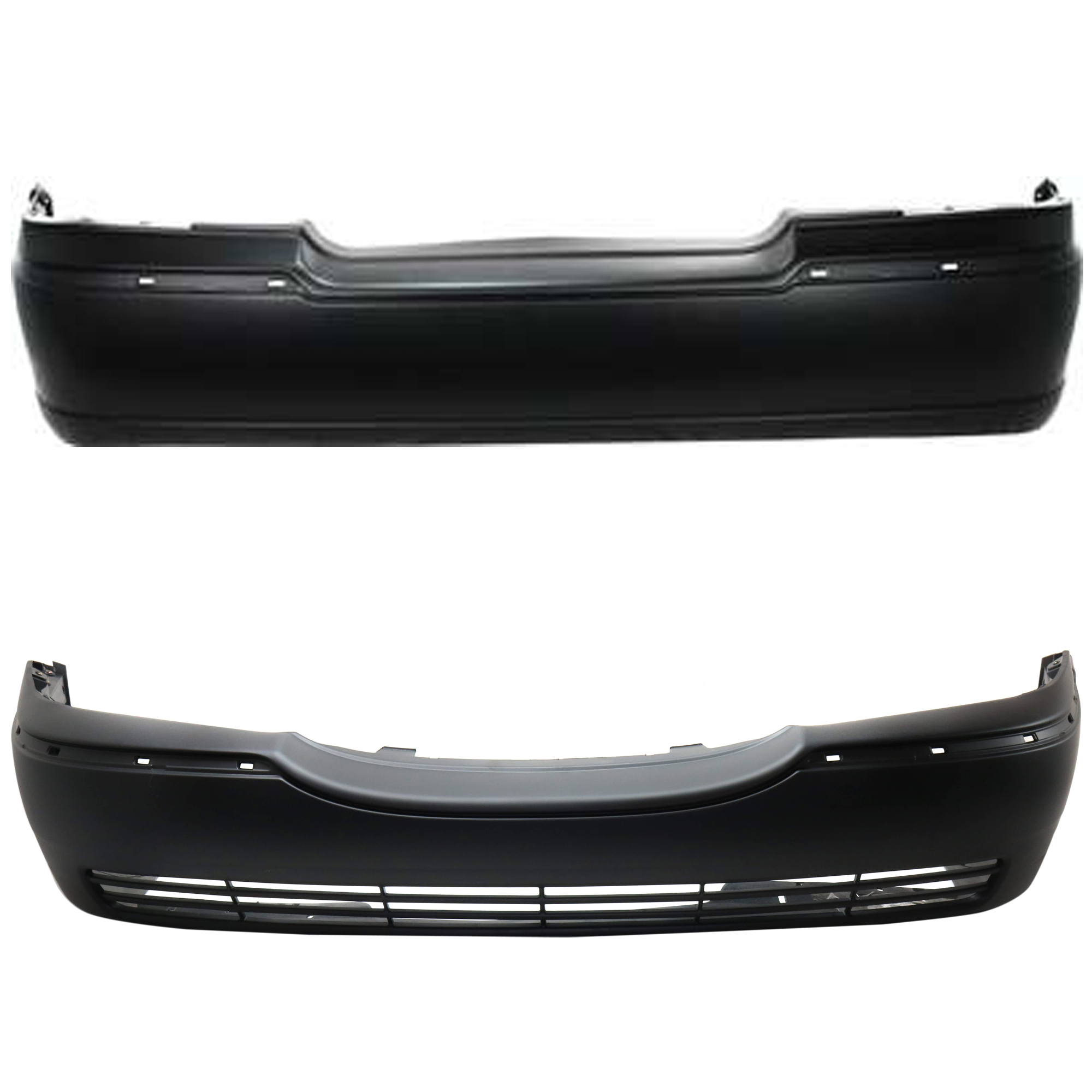AM TOWN CAR 03-11 FRONT AND REAR BUMPER COVER Primed w o Parking Aid Sensor Holes w o License Plate Provision w Molding Holes w o Tow Hook Hole SKU SET L010301P A Partslink FO1000528 FO1100342 OEM 3W1Z17D957DA 3W1Z17K835BA 6W1Z