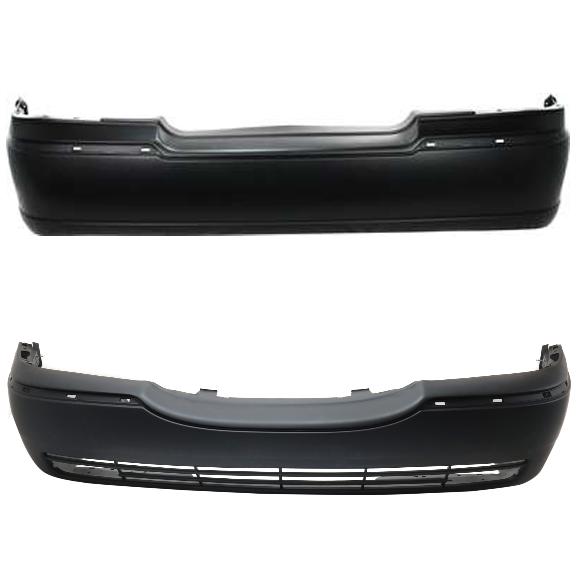 AM TOWN CAR 03-07 FRONT AND REAR BUMPER COVER Primed w o Parking Aid Sensor Holes w o License Plate Provision w Molding Holes w o Tow Hook Hole SKU SET L010302P A Partslink FO1000527 FO1100342 OEM 3W1Z17D957EA 3W1Z17K835BA 6W1Z