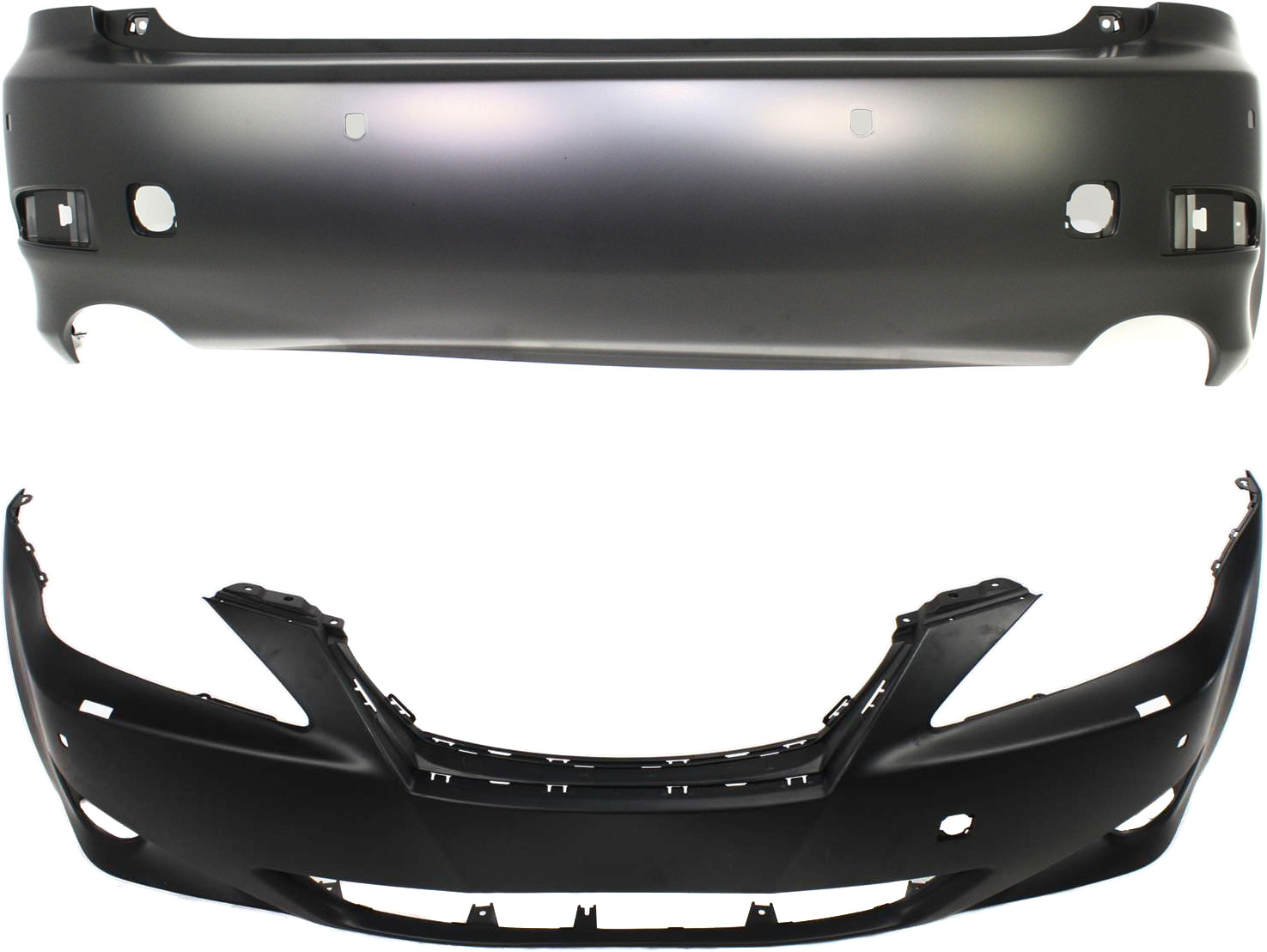 AM IS250 IS350-06-08 FRONT AND REAR BUMPER COVER Primed w Pre Collision System SKU SET L010310P 2 Partslink LX1000160 LX1100128 OEM 5211953919-5215953906