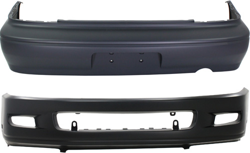 AM LANCER 02-03 FRONT AND REAR BUMPER COVER Primed ES LS Models SKU SET M010323P 2 Partslink MI1000277 MI1100260 OEM MR972505 MR972520 MR972542