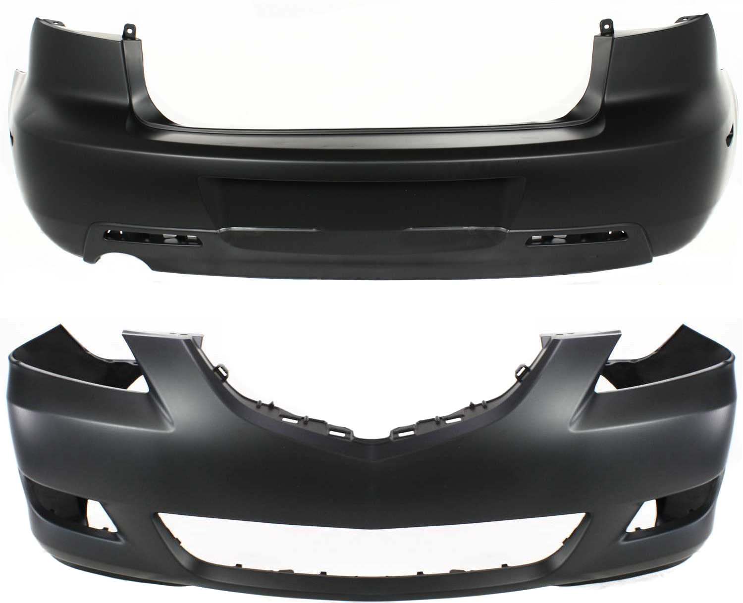 AM MAZDA 3-04-06 FRONT AND REAR BUMPER COVER Set of 2 Primed Standard Type Sedan CAPA SKU SET M010337PQ 2 Partslink MA1000196C MA1100174C OEM BNYP5003XEBB BN8P50221HAA BN8P