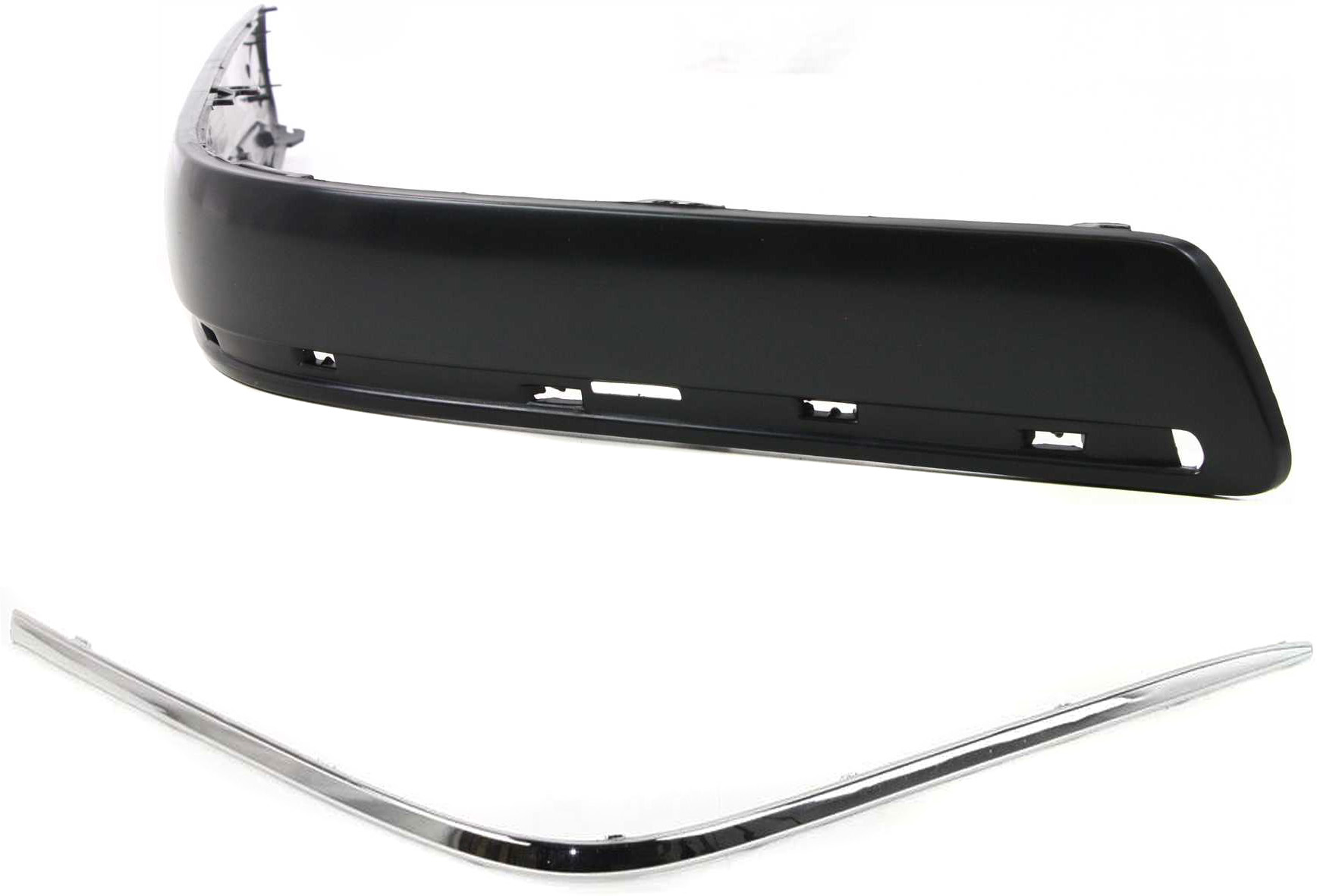 AM E CLASS 2 FRONT BUMPER MOLDING RH AND LH Black and chrome trim SKU SET M016101-2 Partslink MB1044102 OEM 21-088-518-212-108-800-000