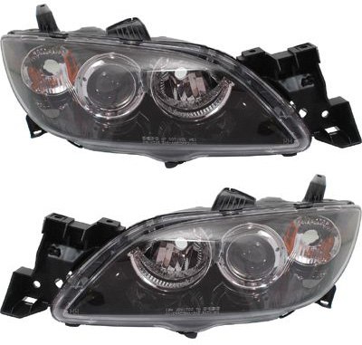 AM MAZDA 3-04-09 HEAD LAMP RH AND LH Lens and Housing Halogen Sedan CAPA SKU SET M100153Q Partslink MA2518108C MA2519108C OEM BN8P510K0D BN8P510L0D