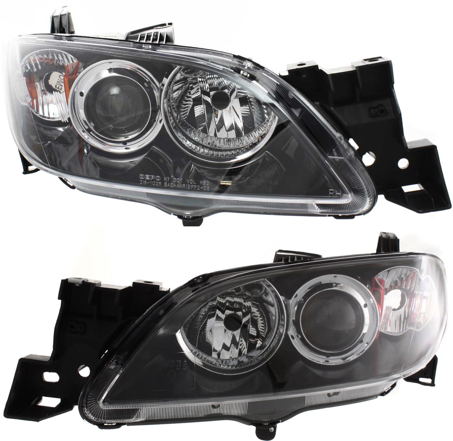 AM MAZDA 3-04-09 HEAD LAMP RH AND LH Lens and Housing Halogen Sedan SKU SET M100153 Partslink MA2518108 MA2519108 OEM BN8P510L0D BN8P510K0D
