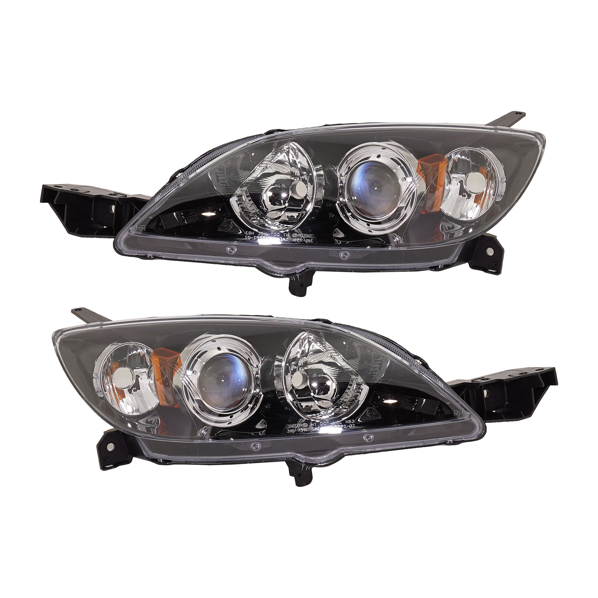 AM MAZDA 3-04-09 HEAD LAMP RH AND LH Lens and Housing Halogen Hatchback CAPA SKU SET M100165Q Partslink MA2518107C MA2519107C OEM BN8F510L0E BN8F510K0E