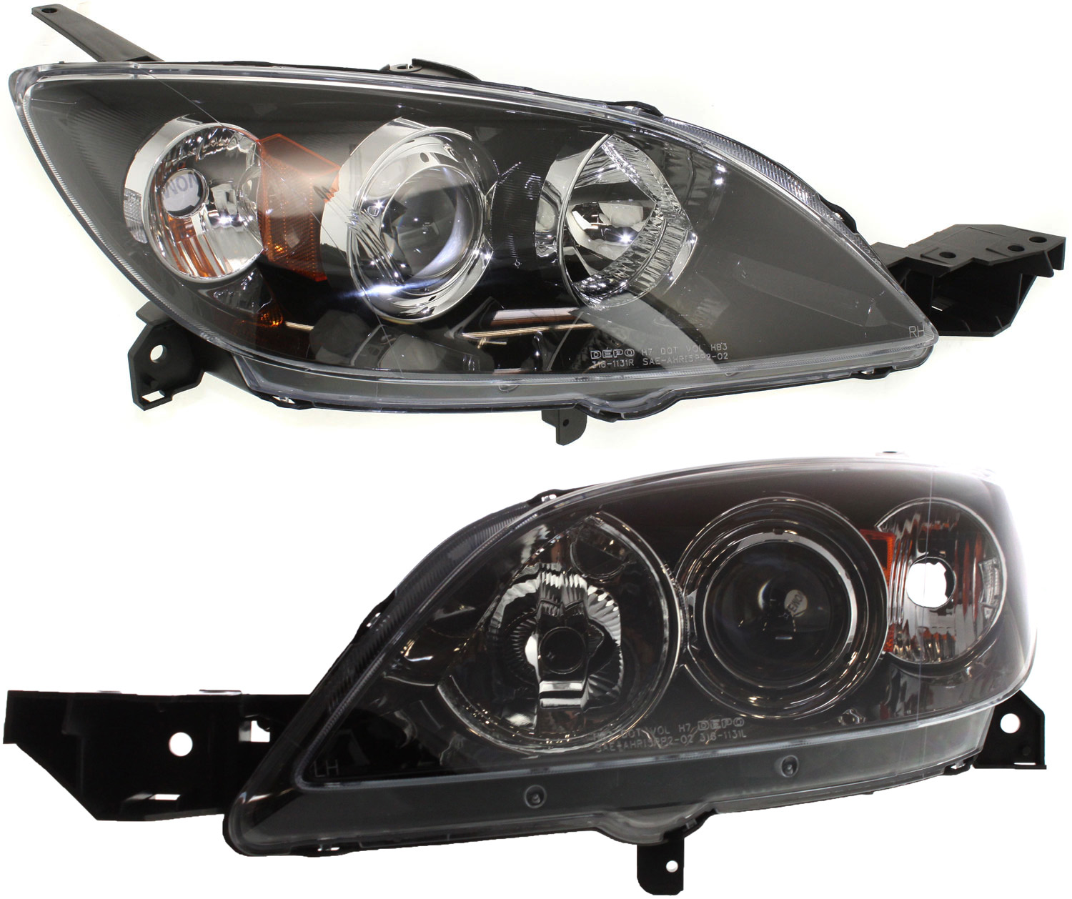 AM MAZDA 3-04-09 HEAD LAMP RH AND LH Lens and Housing Halogen Hatchback SKU SET M100165 Partslink MA2518107 MA2519107 OEM BN8F510L0E BN8F510K0E
