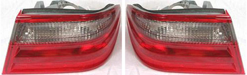 AM E CLASS 00-02 TAIL LAMP RH AND LH Outer Lens and Housing Red and Clear Lens Sedan Elegance Pkg. SKU SET M730105 Partslink MB2801107 MB2800107 OEM 2108203664-2108203564