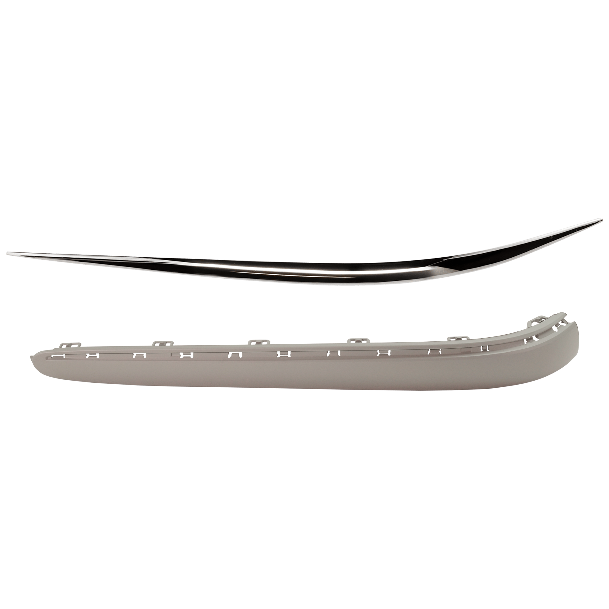 AM E CLASS 03-08 FRONT BUMPER MOLDING Set of 2 Plastic Chrome 211 Chassis SKU SET M763714 Partslink MB1158108 OEM 2118800312 Performance