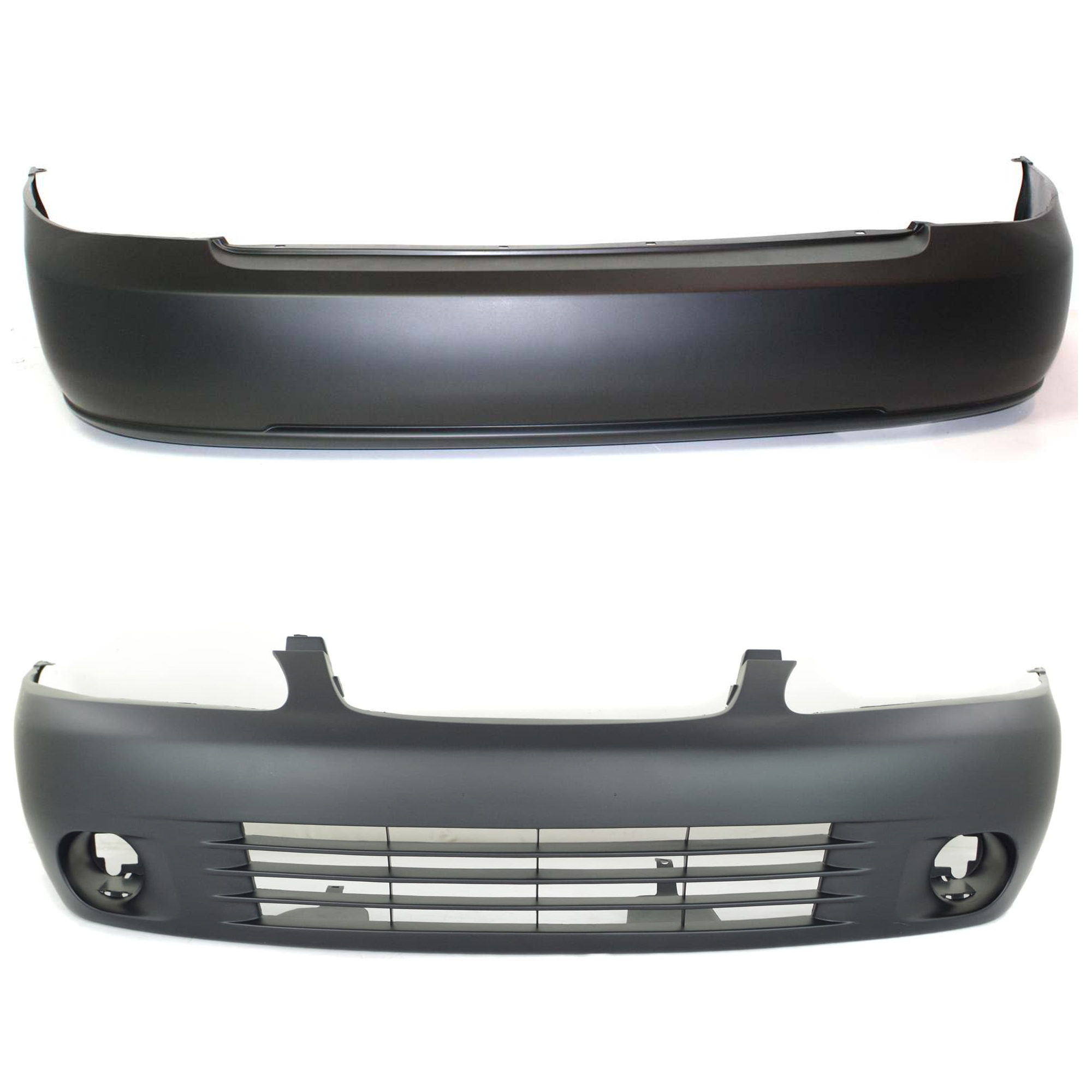 AM SENTRA 00-03 FRONT AND REAR BUMPER COVER Primed w o Parking Aid Sensor Holes w o License Plate Provision w side marker holes w o Tow Hook Hole SKU SET N010305 Partslink NI1000178 NI1100218 OEM F20225M125 H50225M025