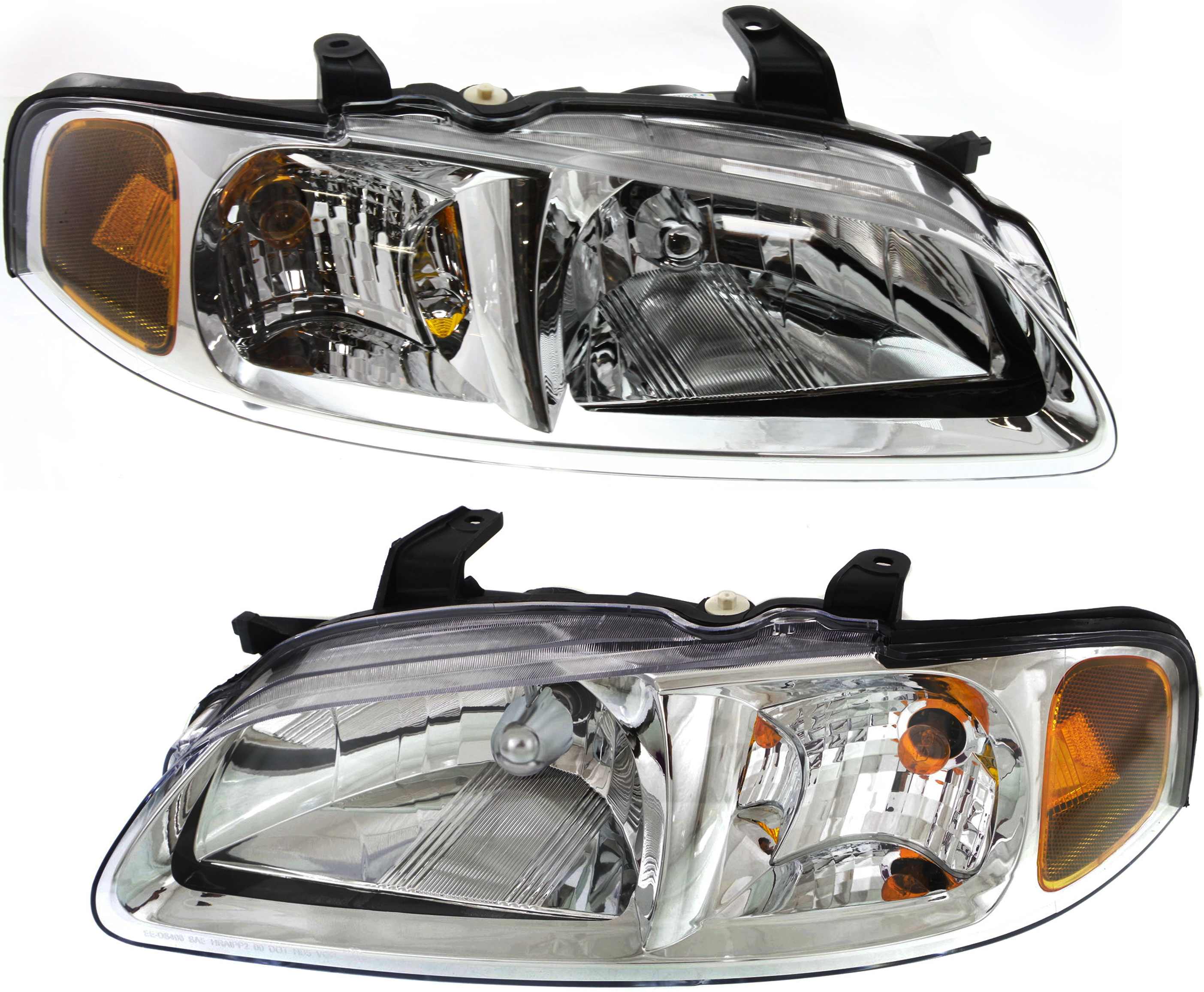 AM SENTRA 02-03 HEAD LAMP RH AND LH Assembly Halogen w Chrome Trim CA GXE XE Limited Models SKU SET N100111 Partslink NI2502149 NI2503149 OEM B60604Z300 B60104Z300