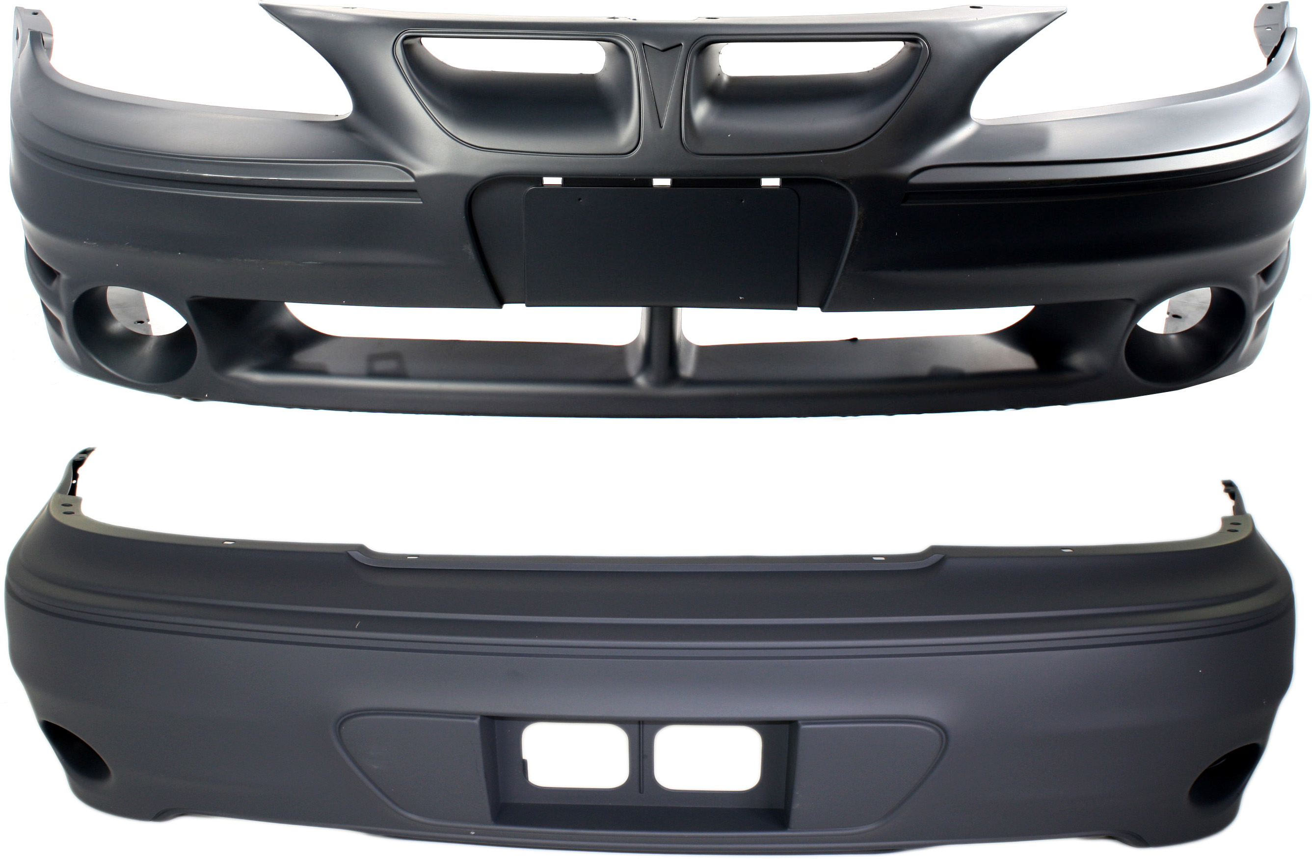 AM GRAND AM 99-05 FRONT AND REAR BUMPER COVER Primed GT Model SKU SET P010304P 2 Partslink GM1000573 GM1100567 OEM 22610696-22610699