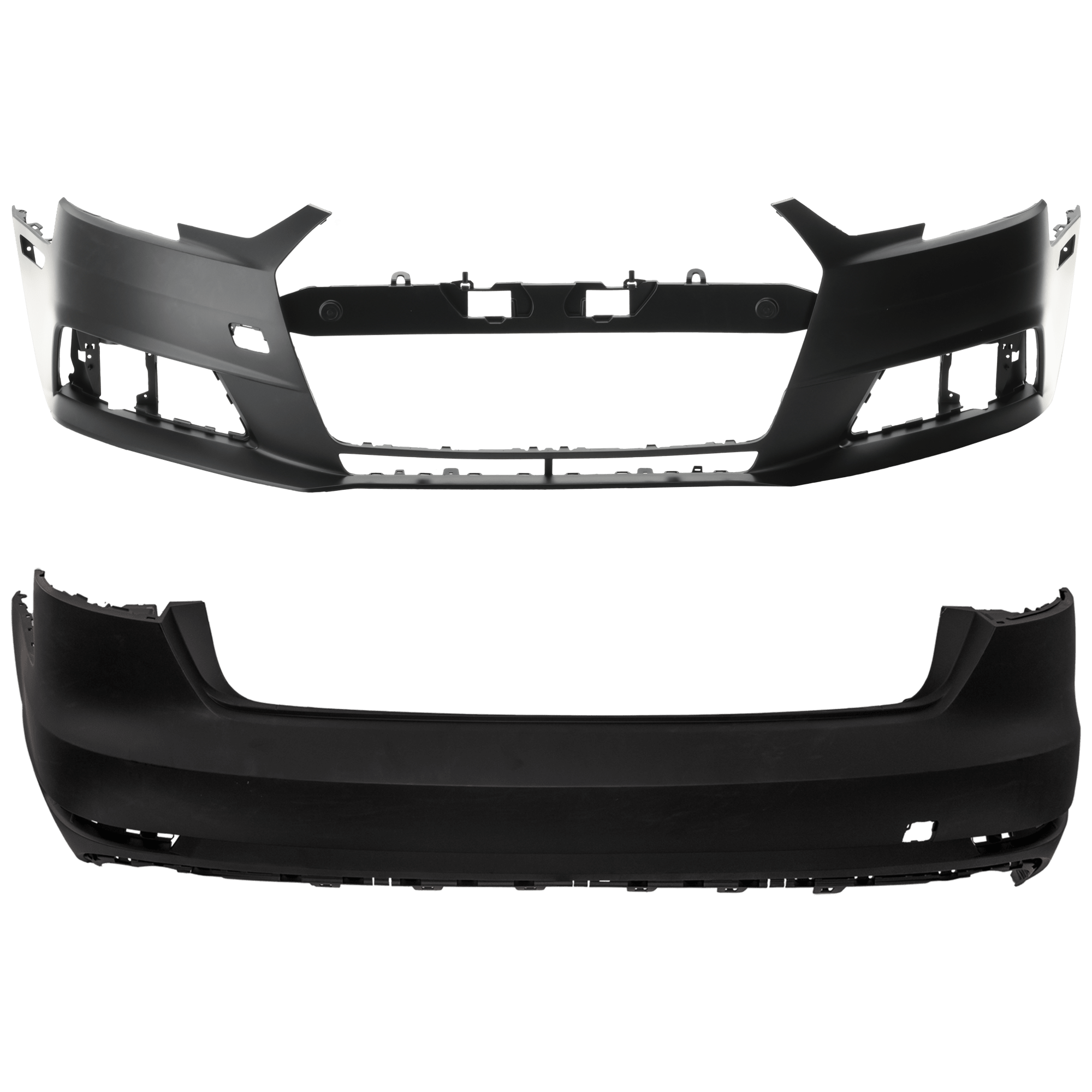 AM A4 A4 QUATTRO 17-18 FRONT AND REAR BUMPER COVER Primed w o hlw mounting bracket s parking aid sensor holes and S Line Pkg SKU SET RA01030008P