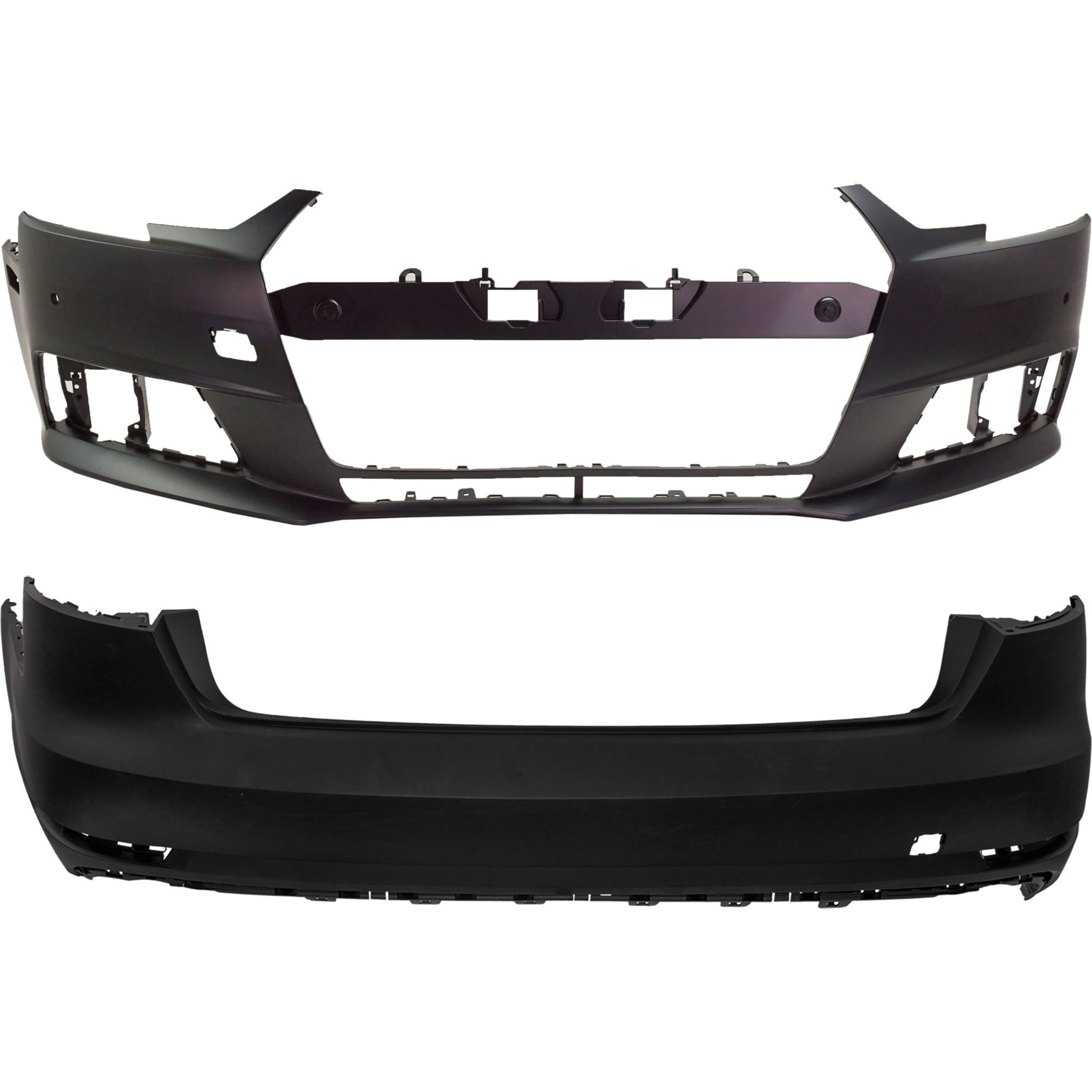 AM A4 A4 QUATTRO 17-18 FRONT AND REAR BUMPER COVER Primed w o hlw mounting bracket s and S Line Pkg Front w parking aid sensor holes Rear w o parking aid sensor holes SKU SET RA01030011P