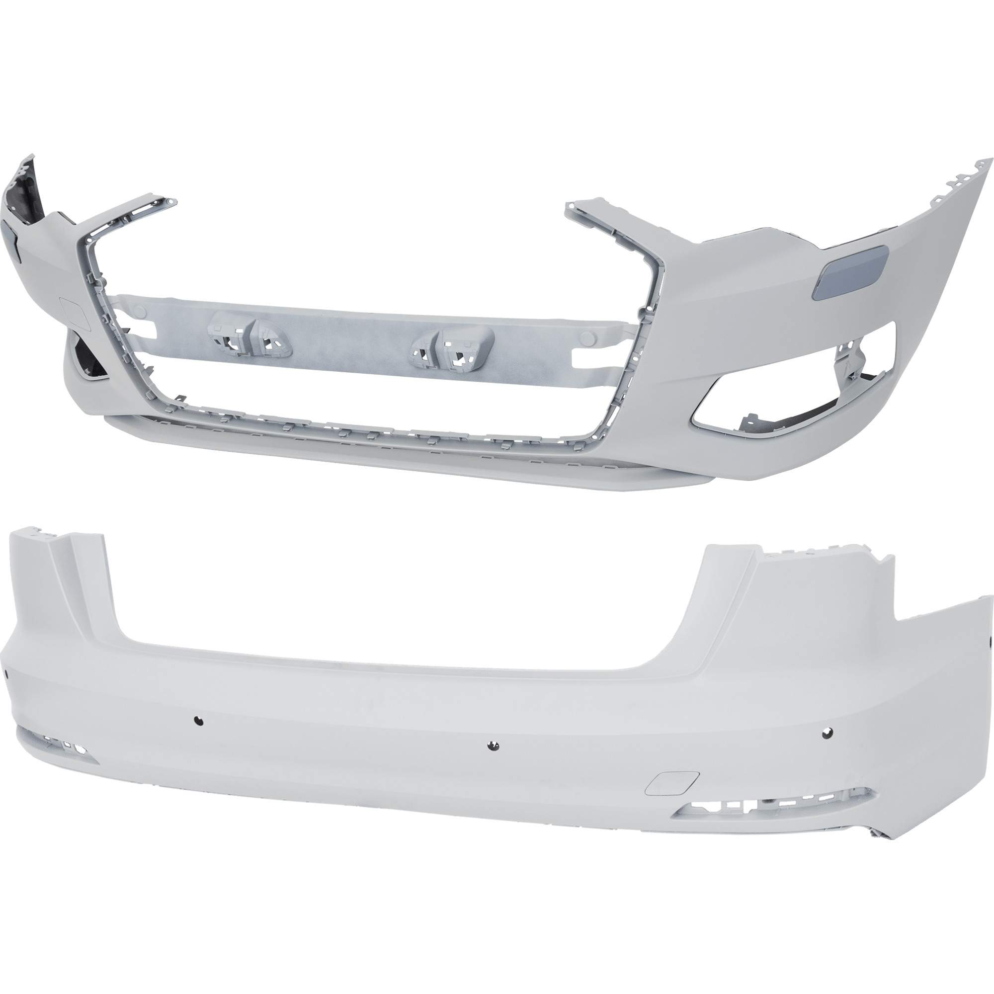 AM A6 QUATTRO 19-23 FRONT AND REAR BUMPER COVER Primed w o S Line Pkg Front w o Parallel Park Assist Sensor Holes Rear w Parallel Park Assist Sensor Holes SKU SET RA01030029P A