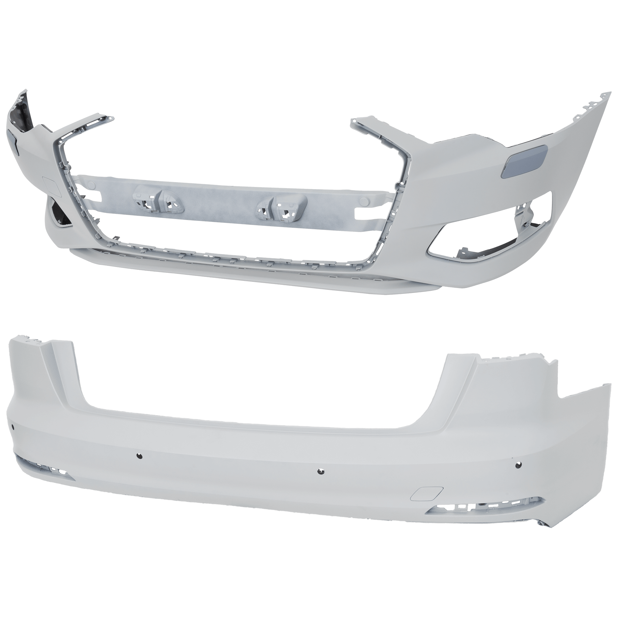 AM A6 QUATTRO 19-23 FRONT AND REAR BUMPER COVER Primed w o S Line Pkg w o Parallel Park Assist Sensor Holes SKU SET RA01030029P B