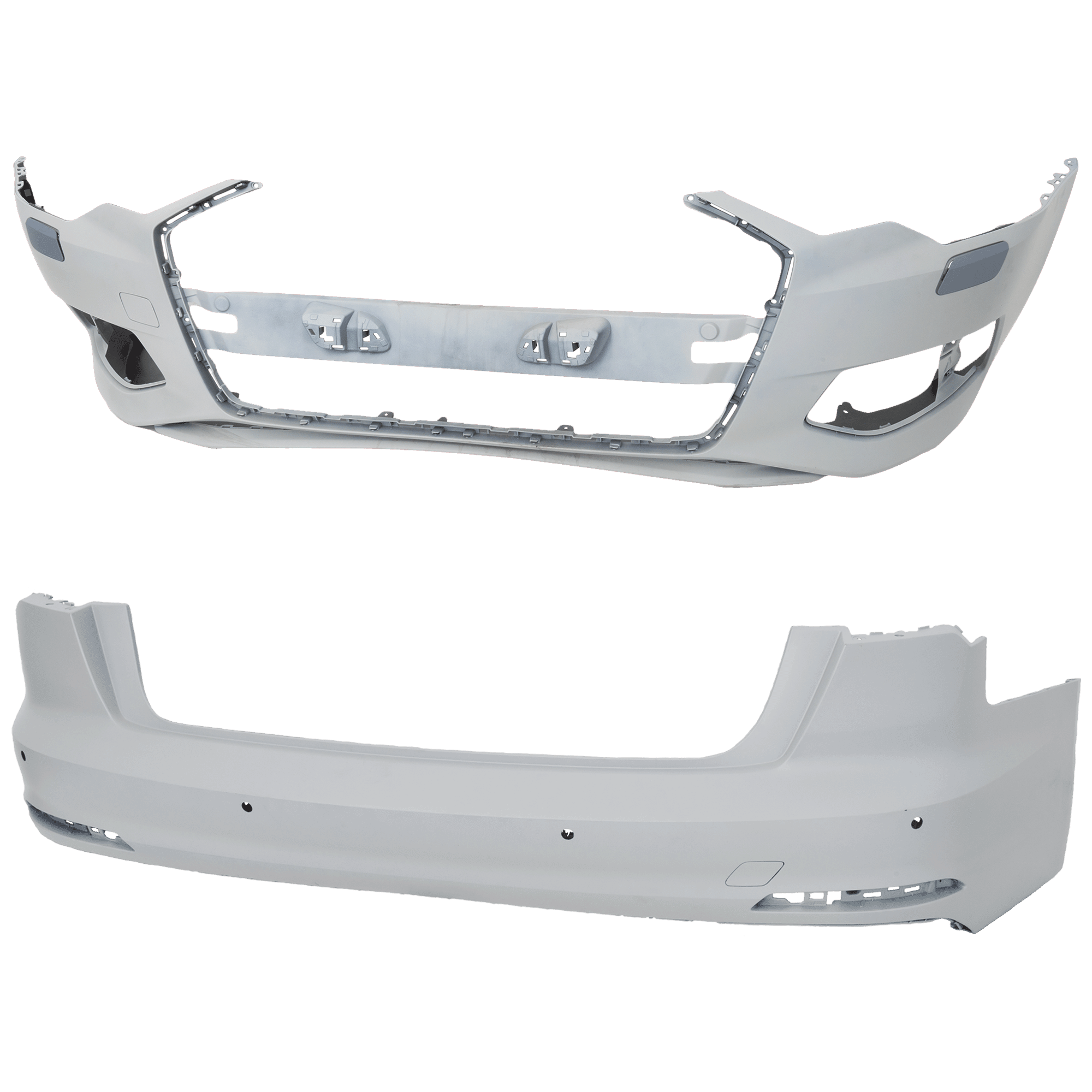 AM A6 QUATTRO 19-23 FRONT AND REAR BUMPER COVER Primed w o S Line Pkg Front w Parallel Park Assist Sensor Holes Rear w o Parallel Park Assist Sensor Holes SKU SET RA01030030P B