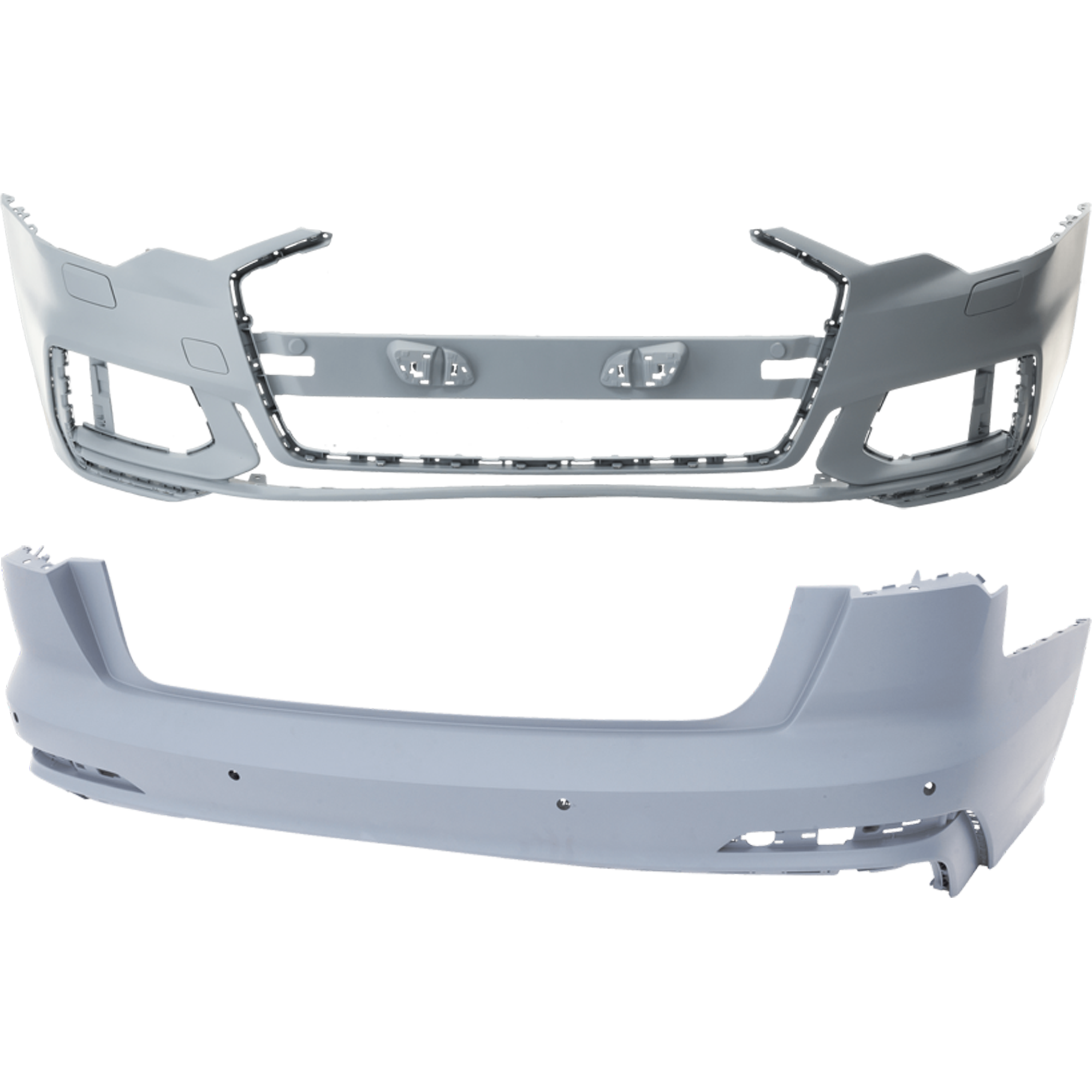 AM A6 QUATTRO 19-23 FRONT AND REAR BUMPER COVER Primed w S Line Pkg w o Parallel Park Assist Sensor Holes SKU SET RA01030043P B