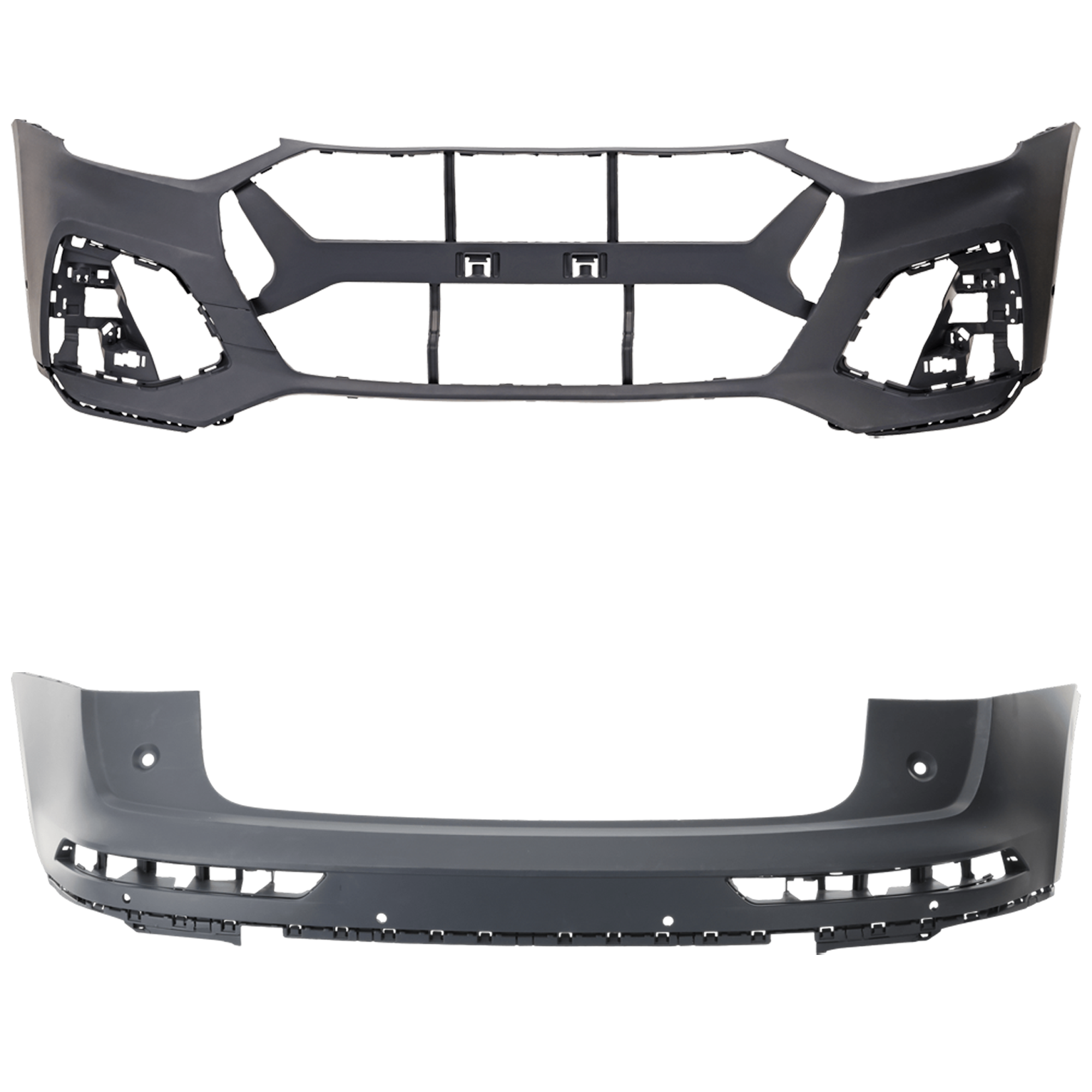 AM Q5-21-24 FRONT AND REAR BUMPER COVER Primed Front w o Parallel Park Assist Sensor Holes Rear w Parallel Park Assist Sensor Holes SKU SET RA01030047P