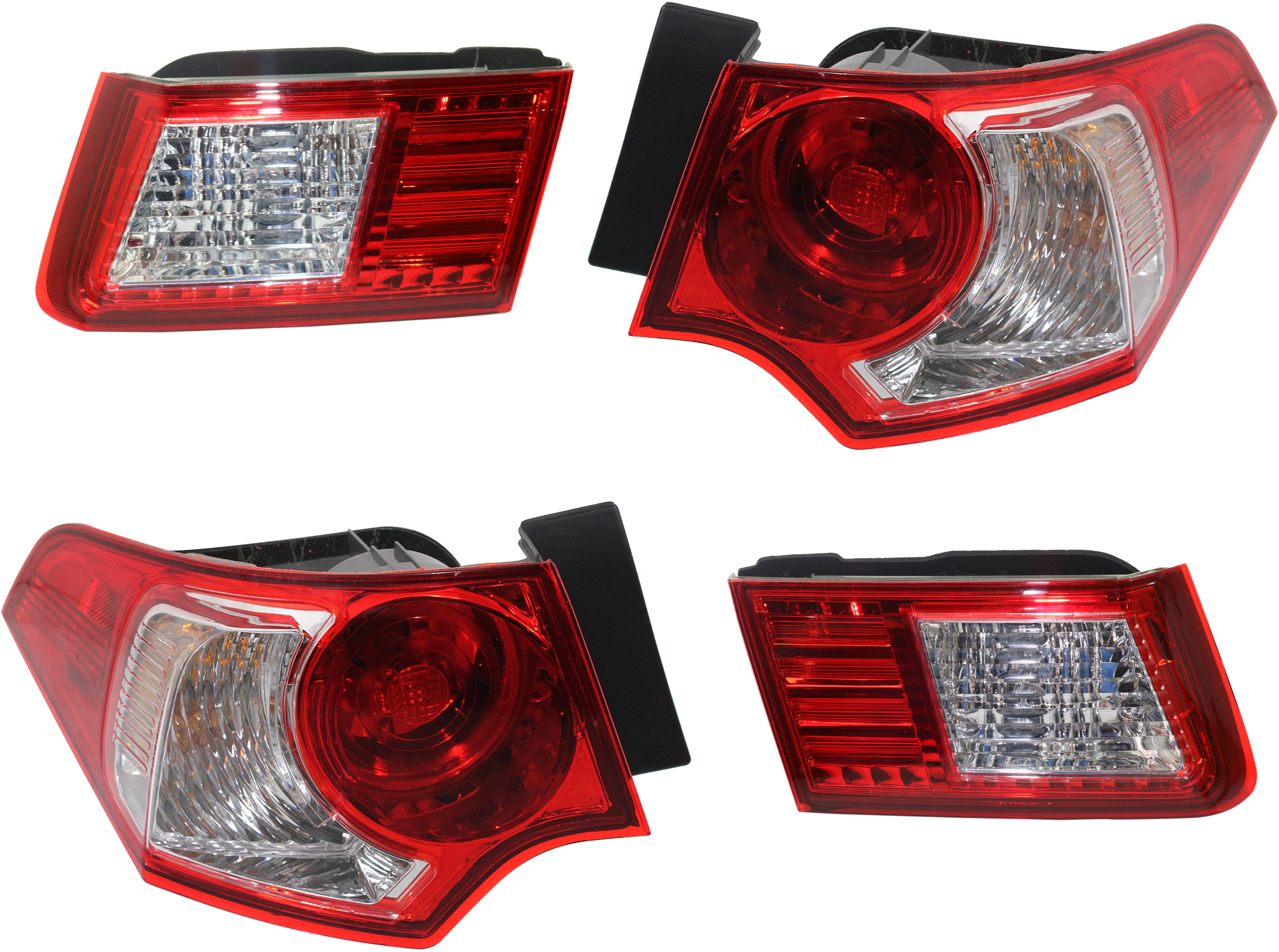 AM TSX 09-10 TAIL LAMP RH AND LH Inner and Outer w Back Up Light Set of 4 Assembly Sedan SKU SET RA73130001-4 Partslink AC2801113 AC2803110 AC2800113 AC2802110 OEM 33500TL0A01-34150TL2A01-33550T