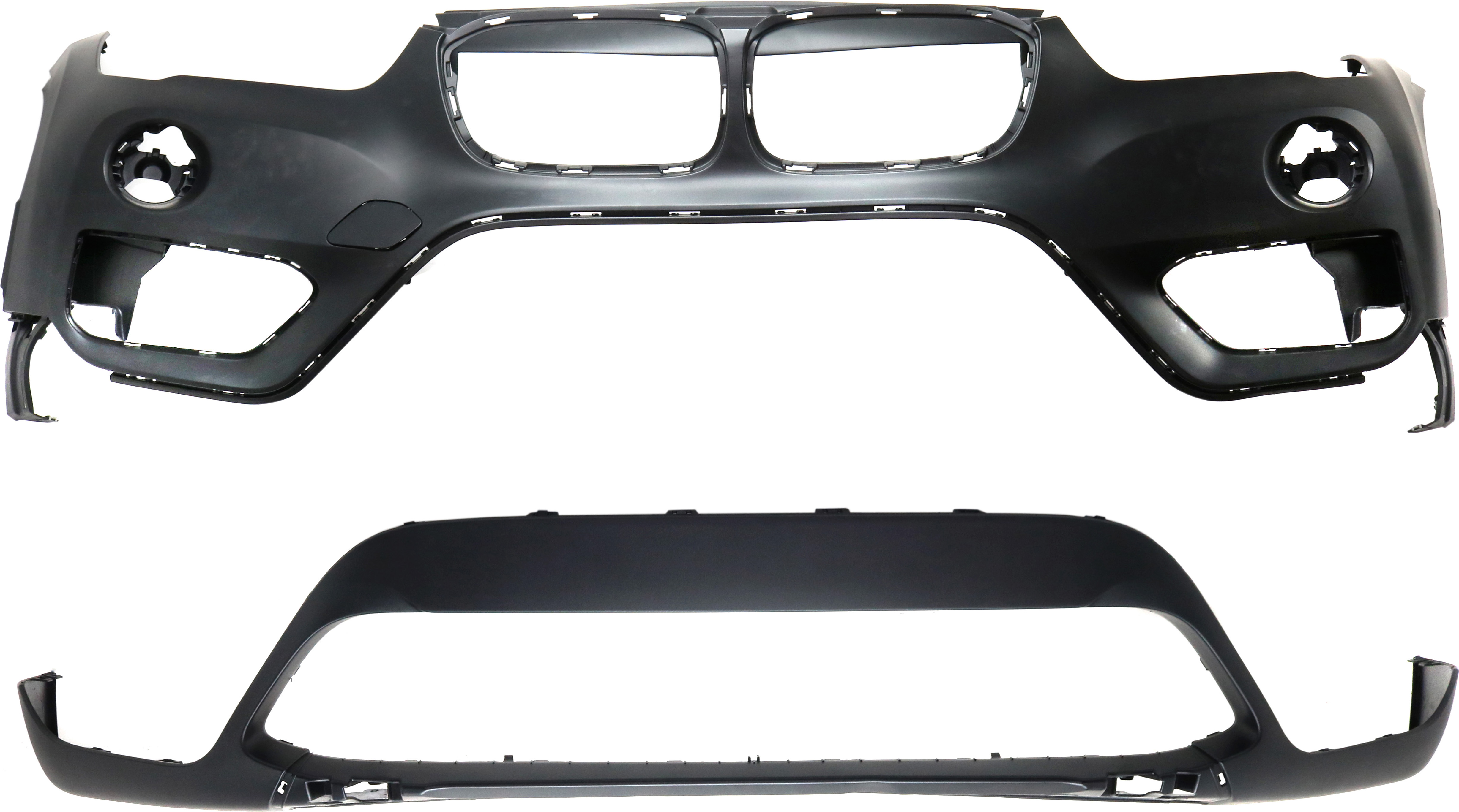 AM X1-16-19 FRONT BUMPER COVER Set of 2 Upper and Lower w o M Pkg w o PDC Snsr Holes SKU SET RB01030054P 2 Partslink BM1014100 BM1015105 OEM 51117419730-51117453562