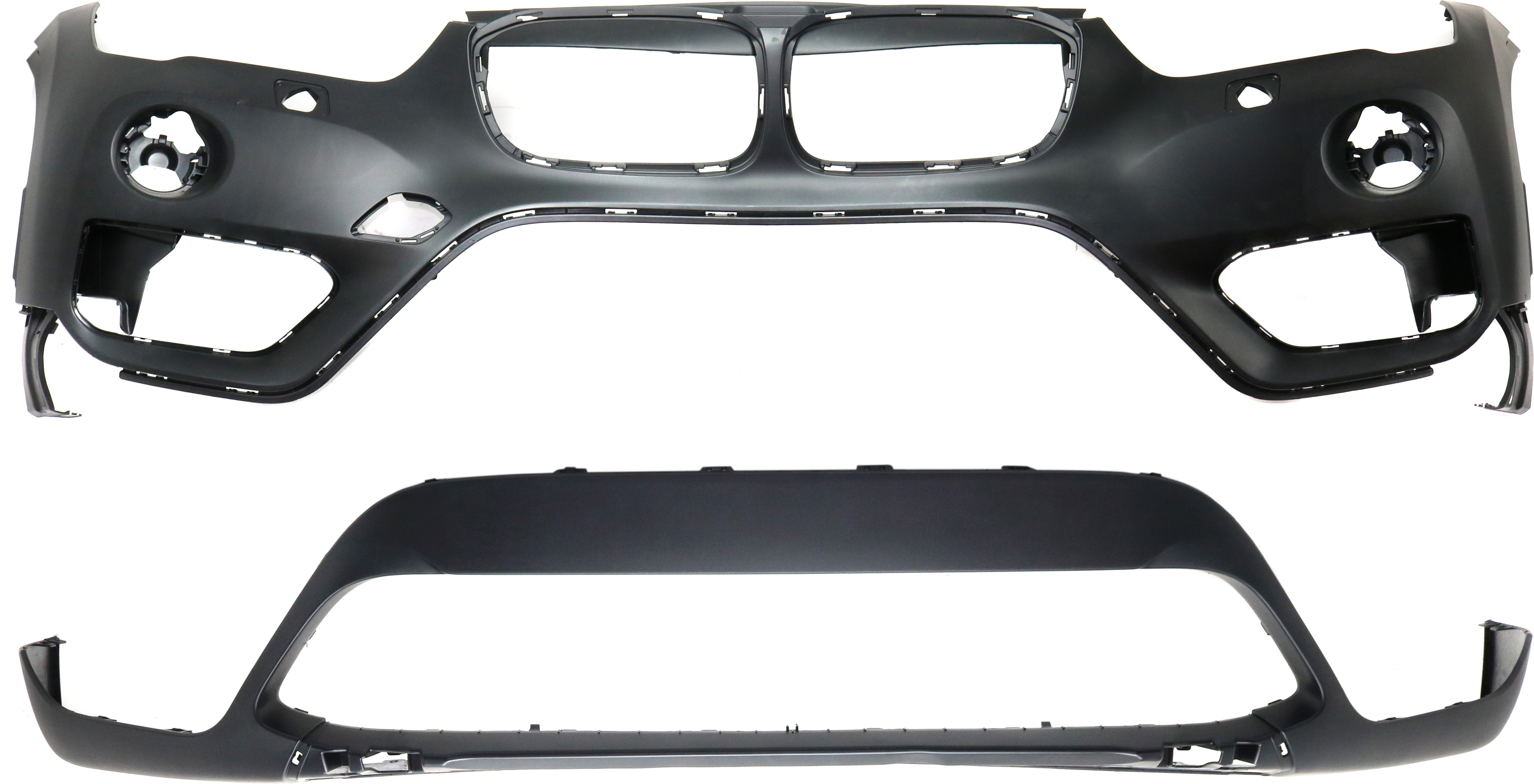 AM X1-16-19 FRONT BUMPER COVER Set of 2 Upper and Lower w o M Pkg w o Park Distance Control Sensor Holes SKU SET RB01030055P 2 Partslink BM1014102 BM1015105 OEM 51117419730-51117453565