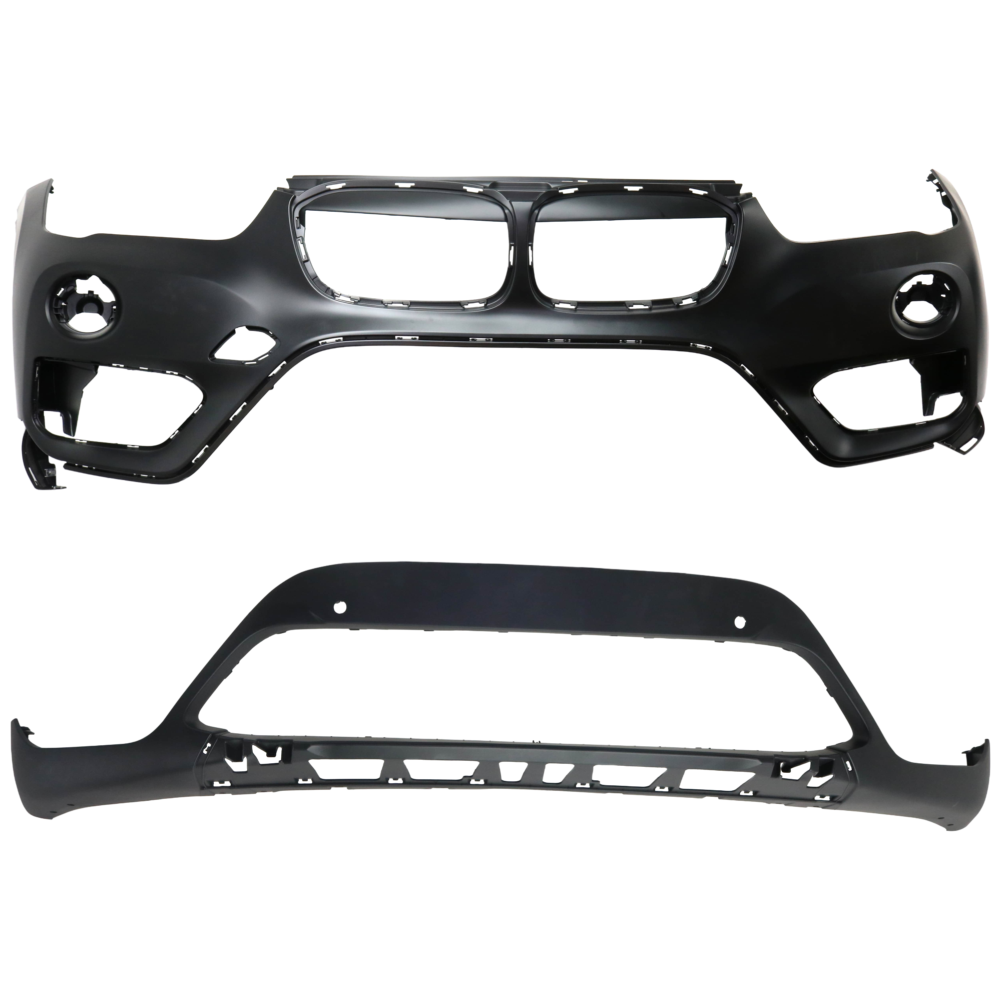 AM X1-16-19 FRONT BUMPER COVER Upper and Lower Upper Primed Lower Textured w o M Pkg HLW mounting bracket s license plate provision tow hook hole and Fog Light Holes w PDC Sensor Holes SKU SET RB01030056P