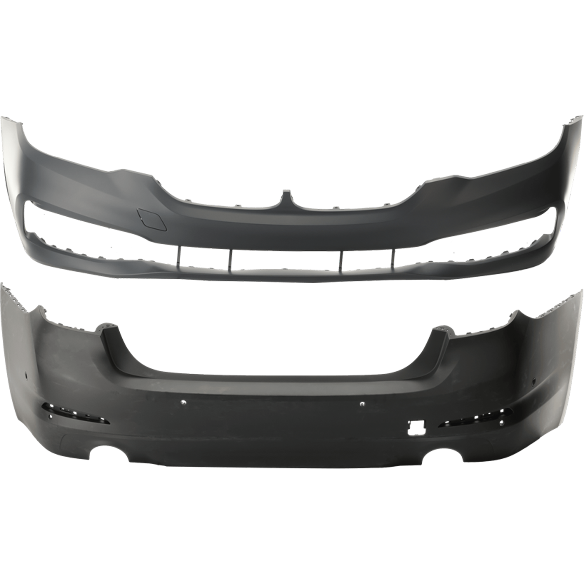 AM 5 SERIES 17-20 FRONT AND REAR BUMPER COVER Primed w o M Pkg mounting bracket s and Luxury Pkg Front w o PDC Sensor Holes Rear w PDC Sensor Holes CAPA SKU SET RB01030059PQ B Partslink BM1000467C BM1100374C OEM 51117427447-51127475595