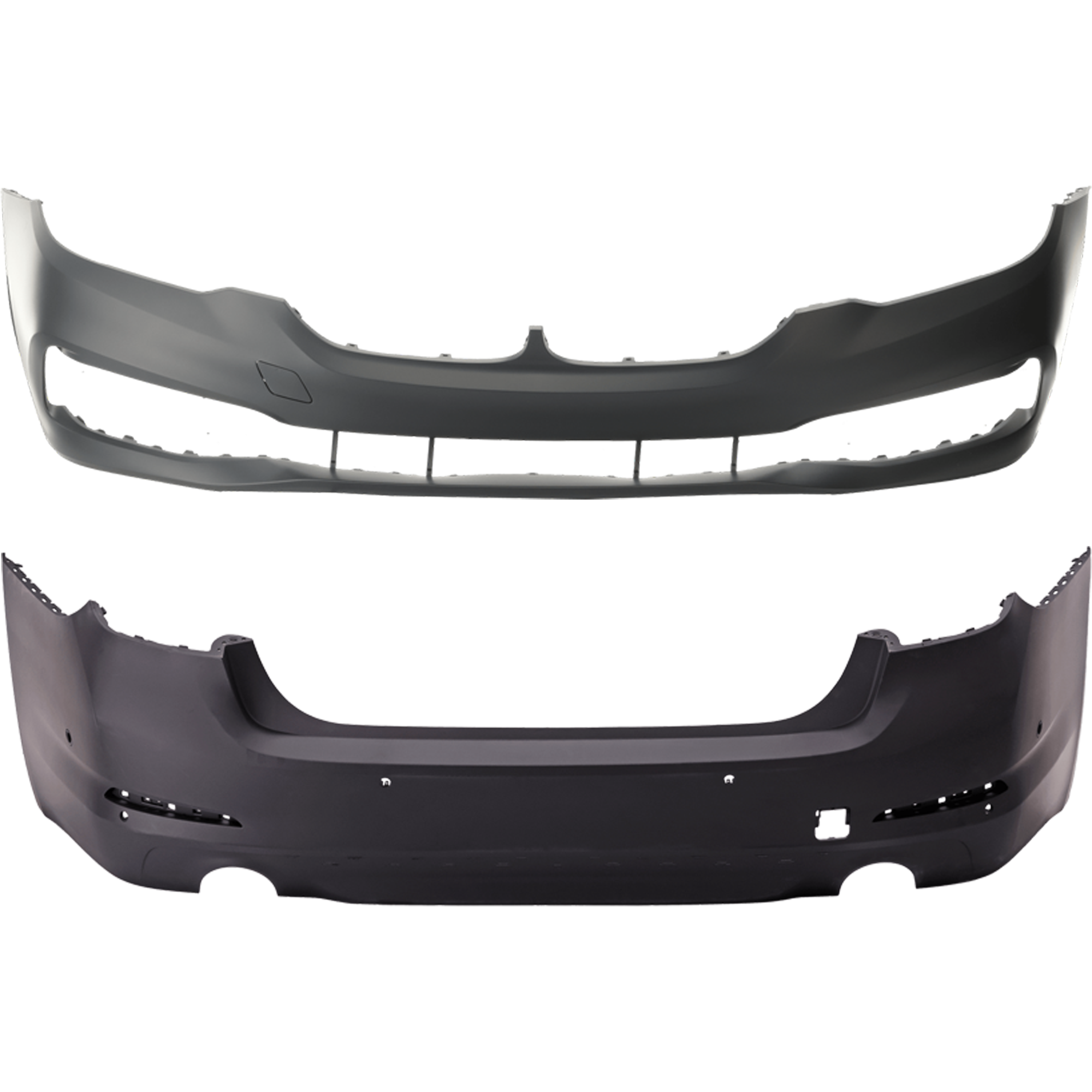 AM 5 SERIES 17-20 FRONT AND REAR BUMPER COVER Primed w o mounting bracket s w o M Pkg mounting bracket s w Luxury Pkg Front w o PDC Sensor Holes Rear w PDC Sensor Holes CAPA SKU SET RB01030059PQ C Partslink BM1000467C BM1100377C OEM 51117427447-51127475601