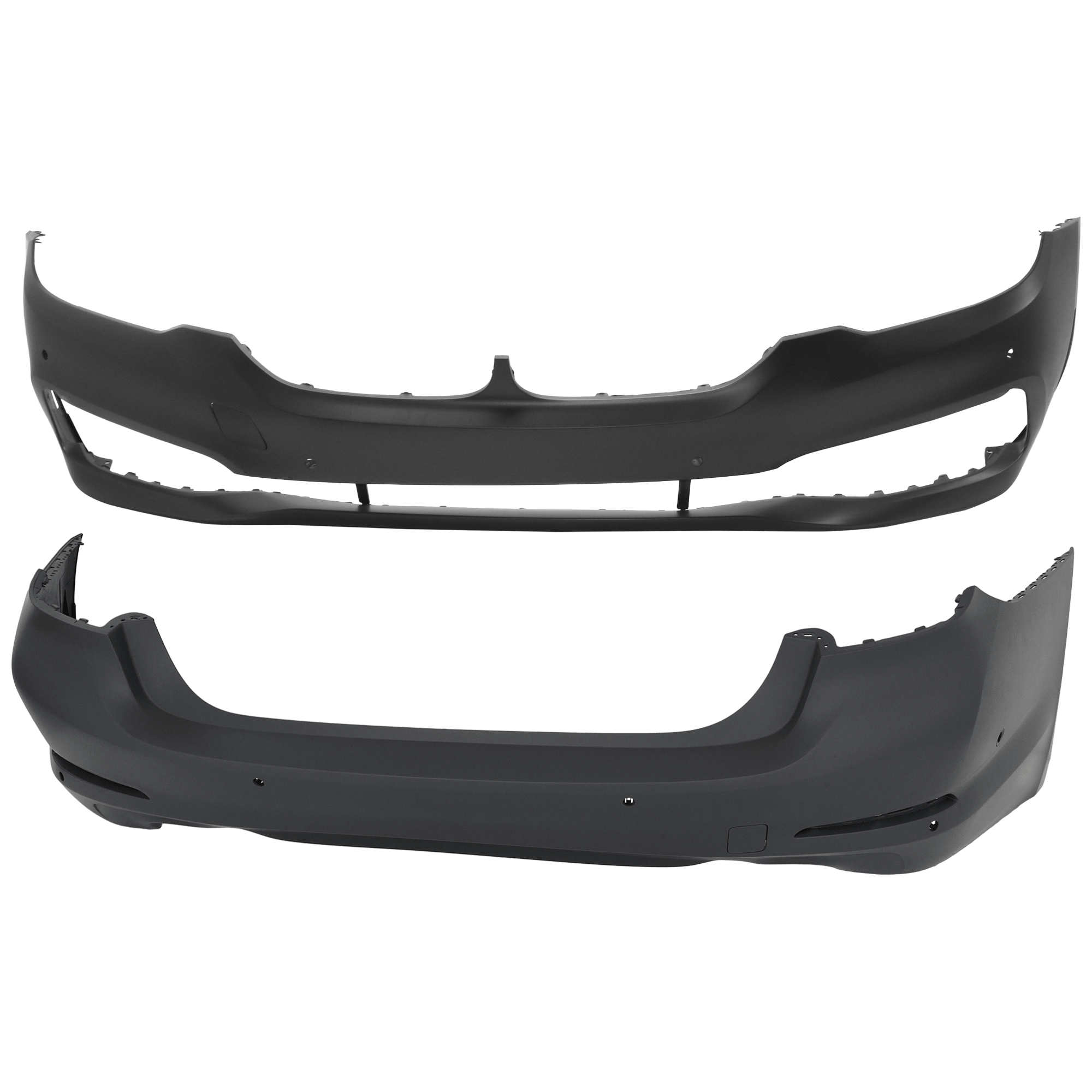 AM 5 SERIES 17-20 FRONT AND REAR BUMPER COVER Primed w o M Pkg Luxury Pkg and mounting bracket s w PDC Sensor Holes SKU SET RB01030060P B
