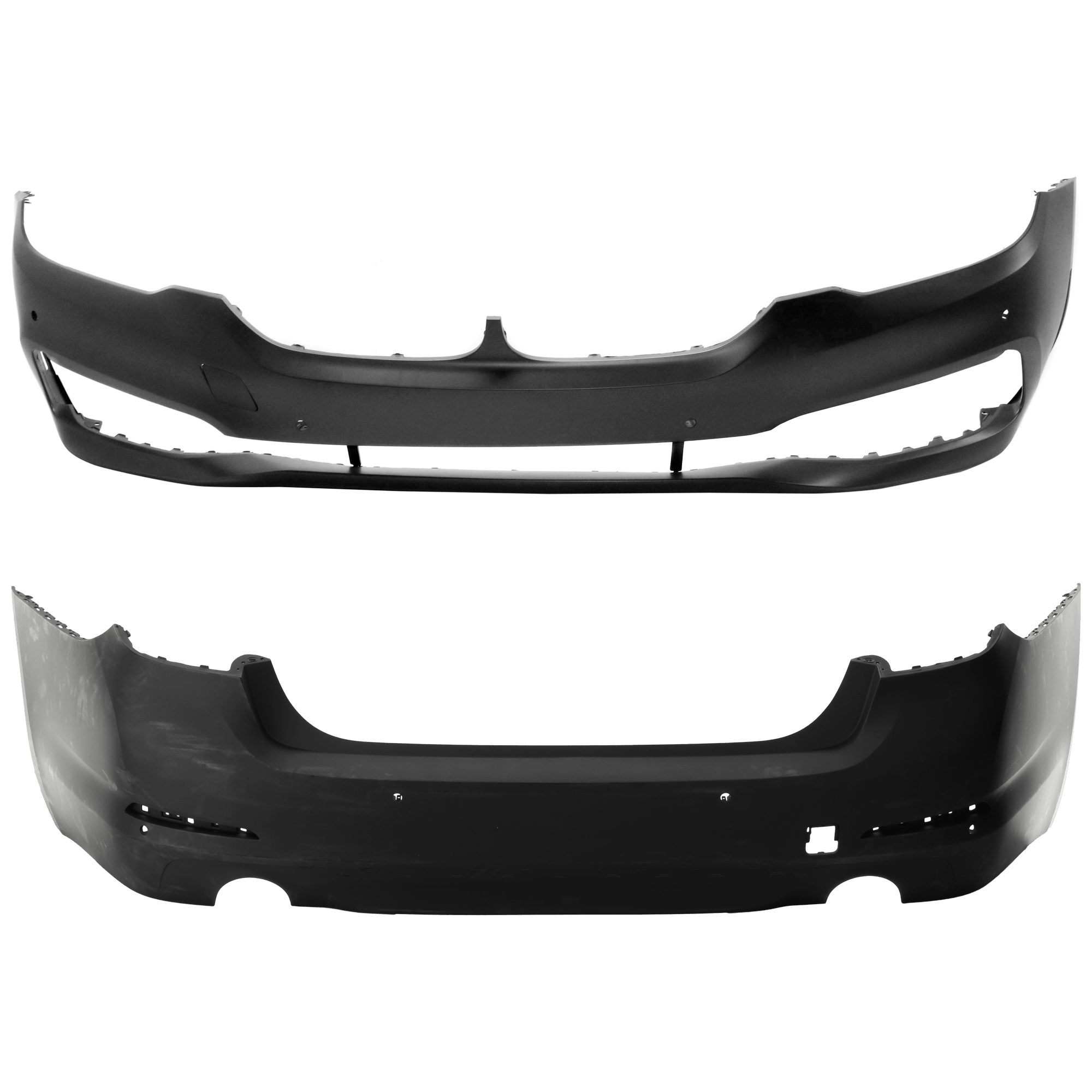 AM 5 SERIES 17-20 FRONT AND REAR BUMPER COVER Primed w o M Pkg and mounting bracket s w Luxury Pkg and PDC Sensor Holes Front w parking aid sensor holes Rear w o parking aid sensor holes SKU SET RB01030060P F